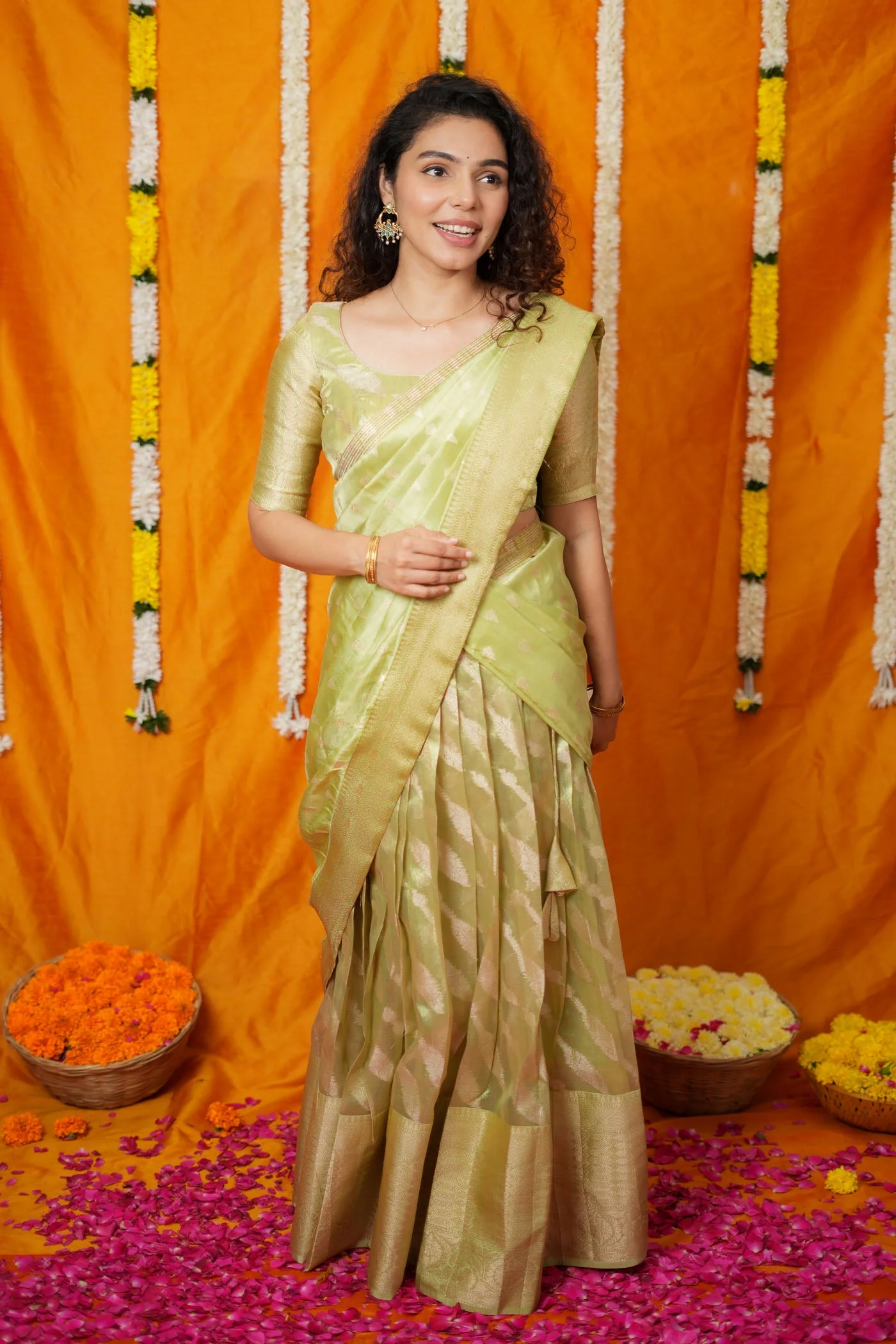 Aalaya Green Banarasi Half Saree Set - Image 19
