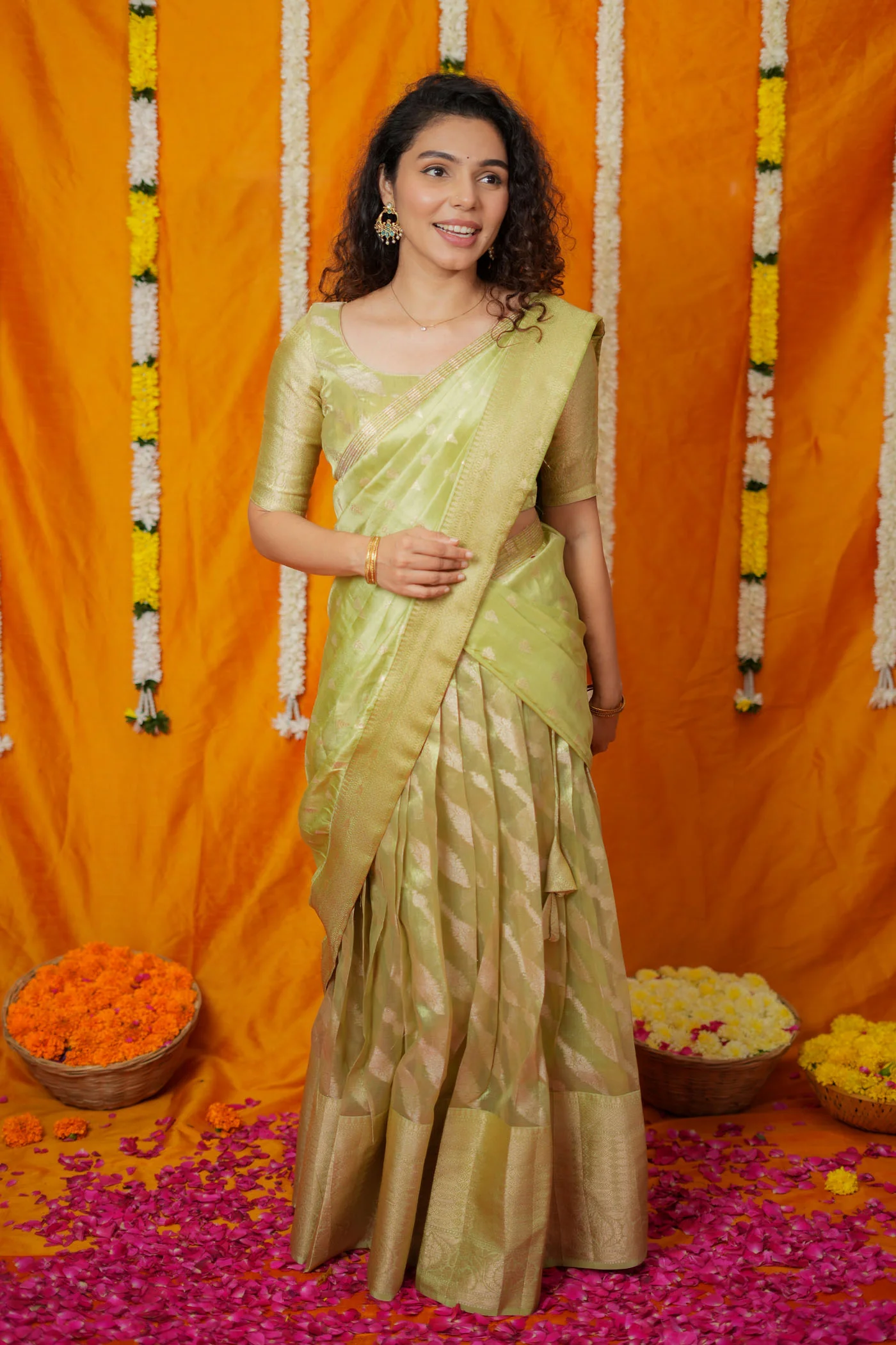 Aalaya Green Banarasi Half Saree Set - Image 9