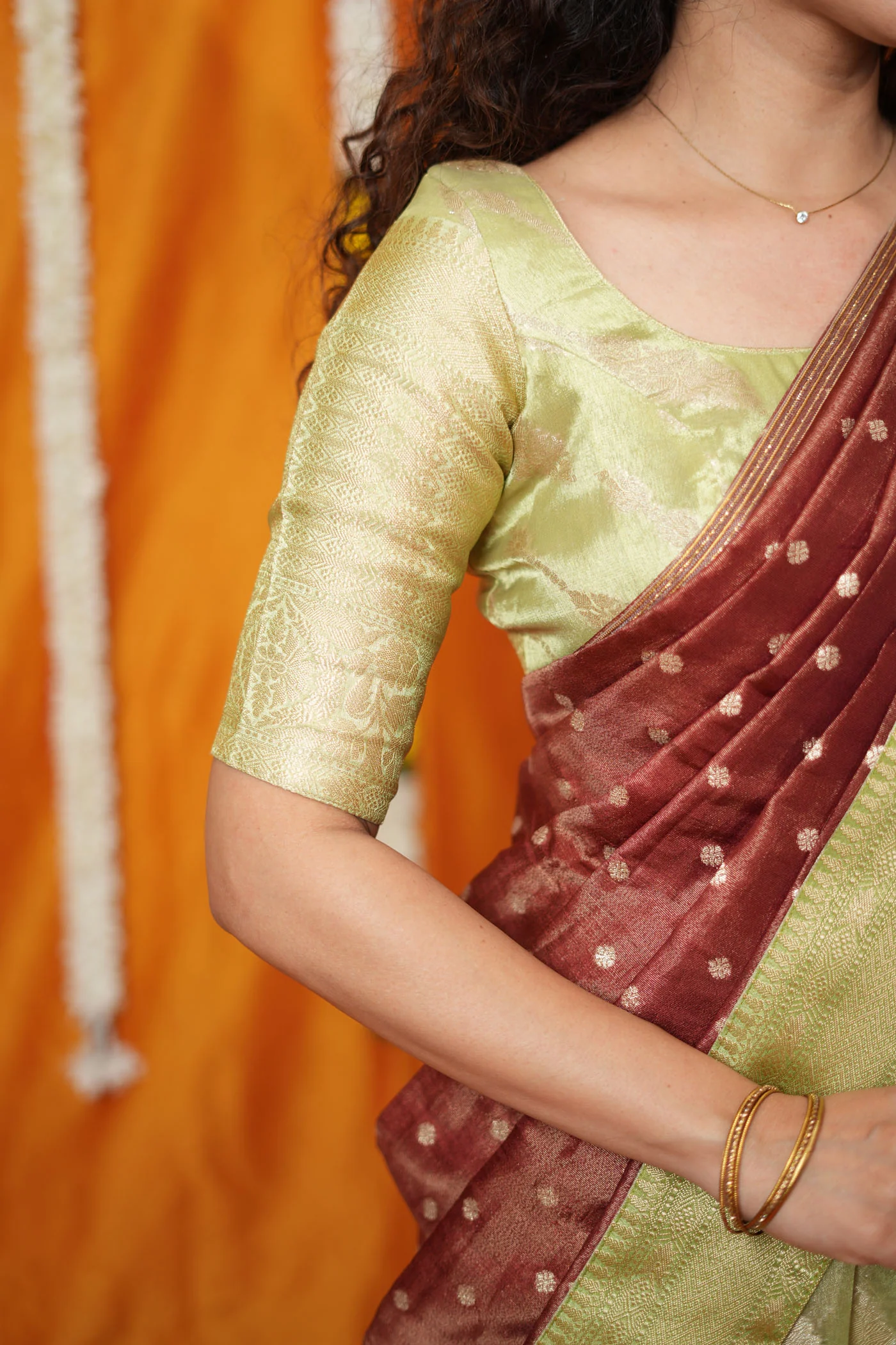 Aalaya Green with Maroon Banarasi Half Saree Set - Image 11