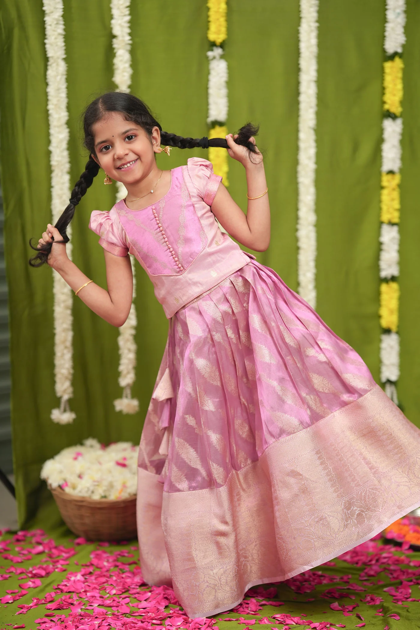 Aalaya Pink Banarasi Mom & Me Set - Image 10