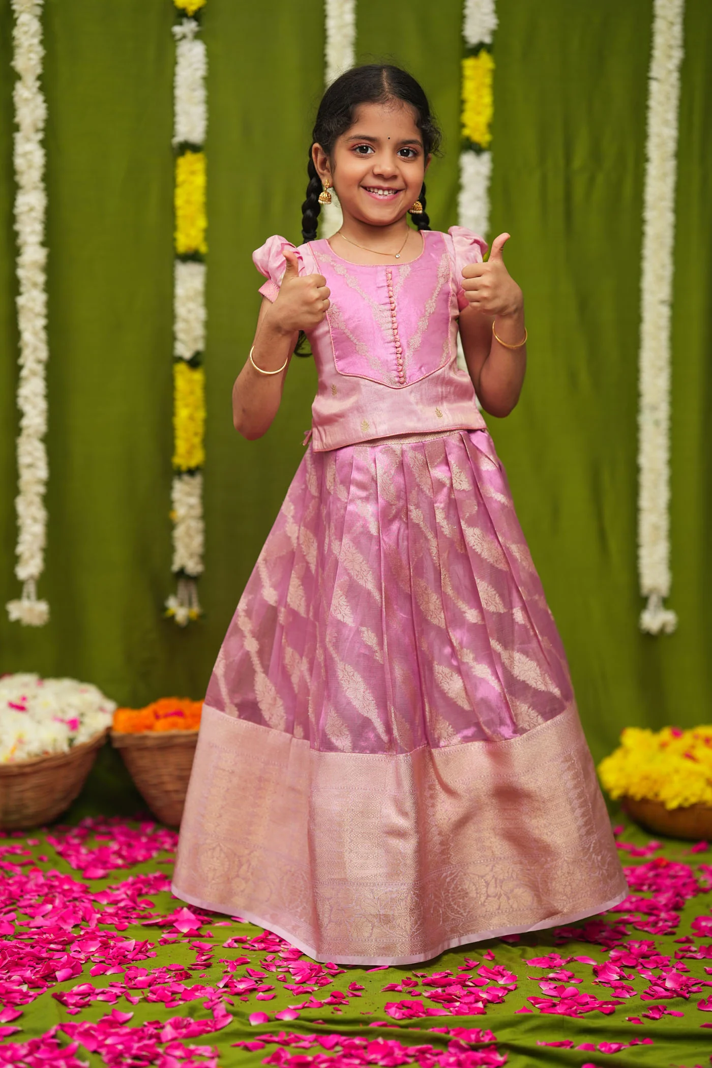 Aalaya Pink Banarasi Mom & Me Set - Image 13