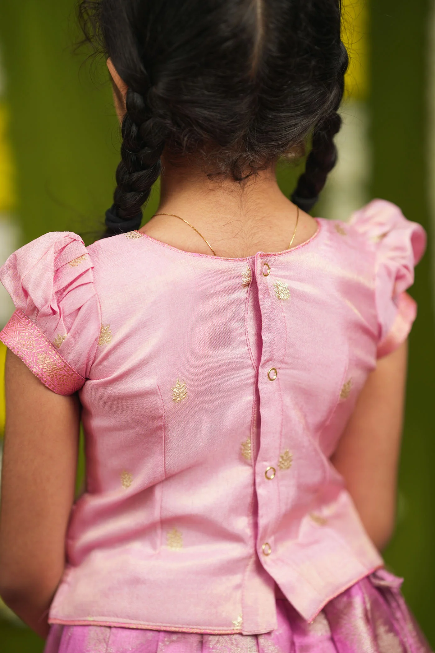 Aalaya Pink Banarasi Organza Lehenga Mini (Set of 2) - Image 10