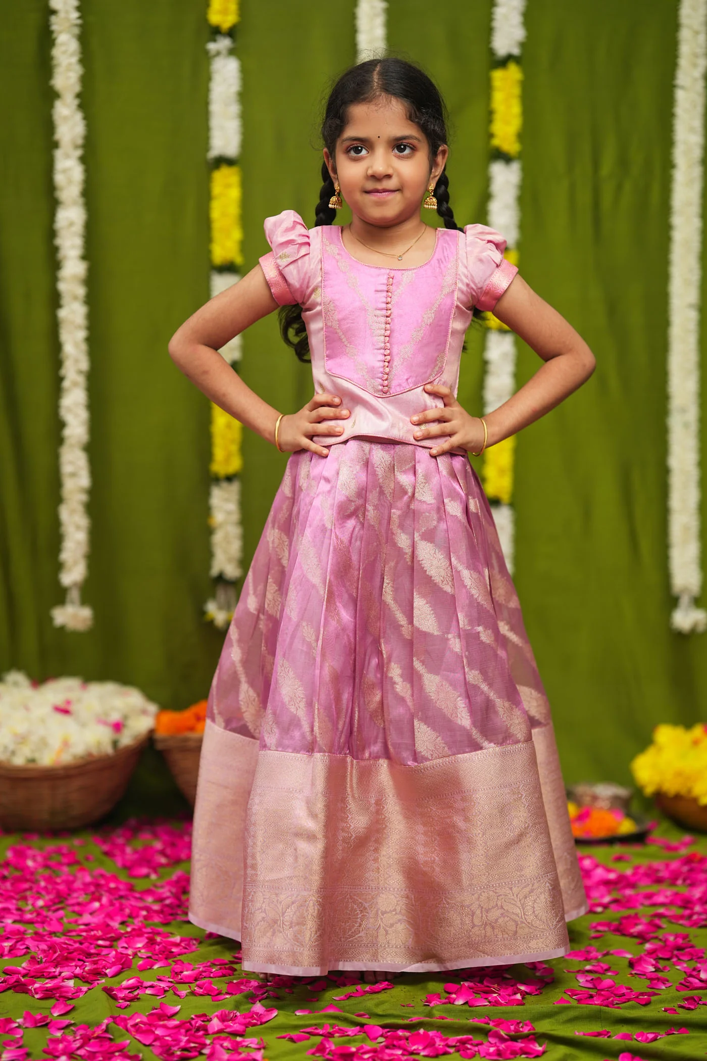 Aalaya Pink Banarasi Mom & Me Set - Image 17