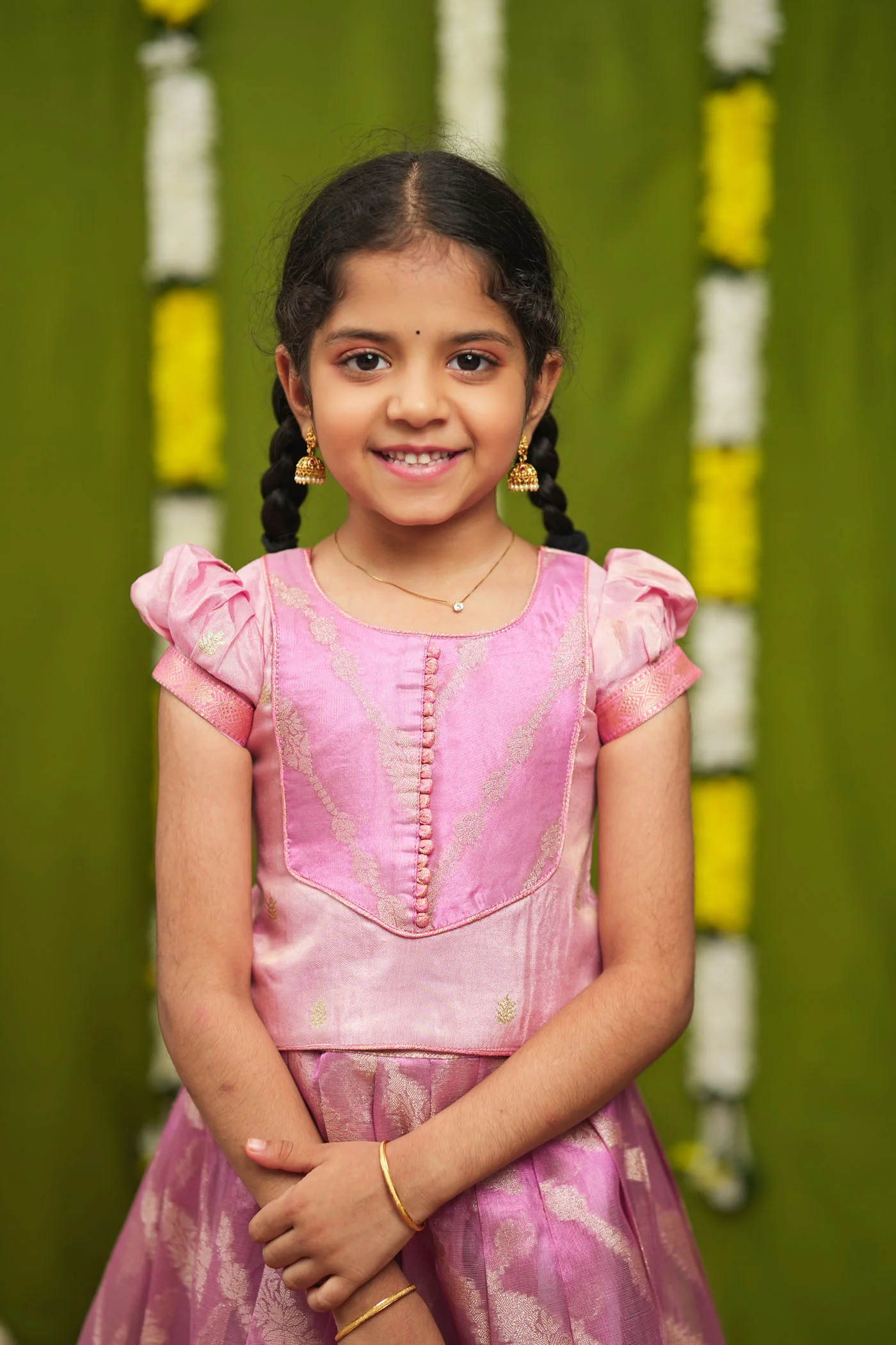 Aalaya Pink Banarasi Organza Lehenga Mini (Set of 2) - Image 5