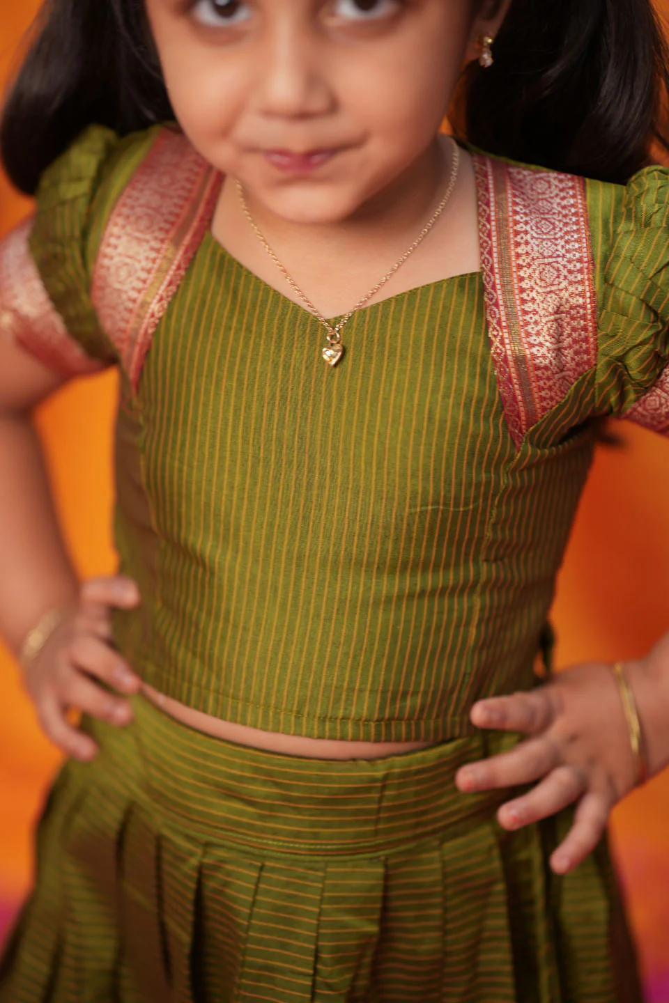 Abiradhi Green Handloom Top & Skirt Mini - Image 10