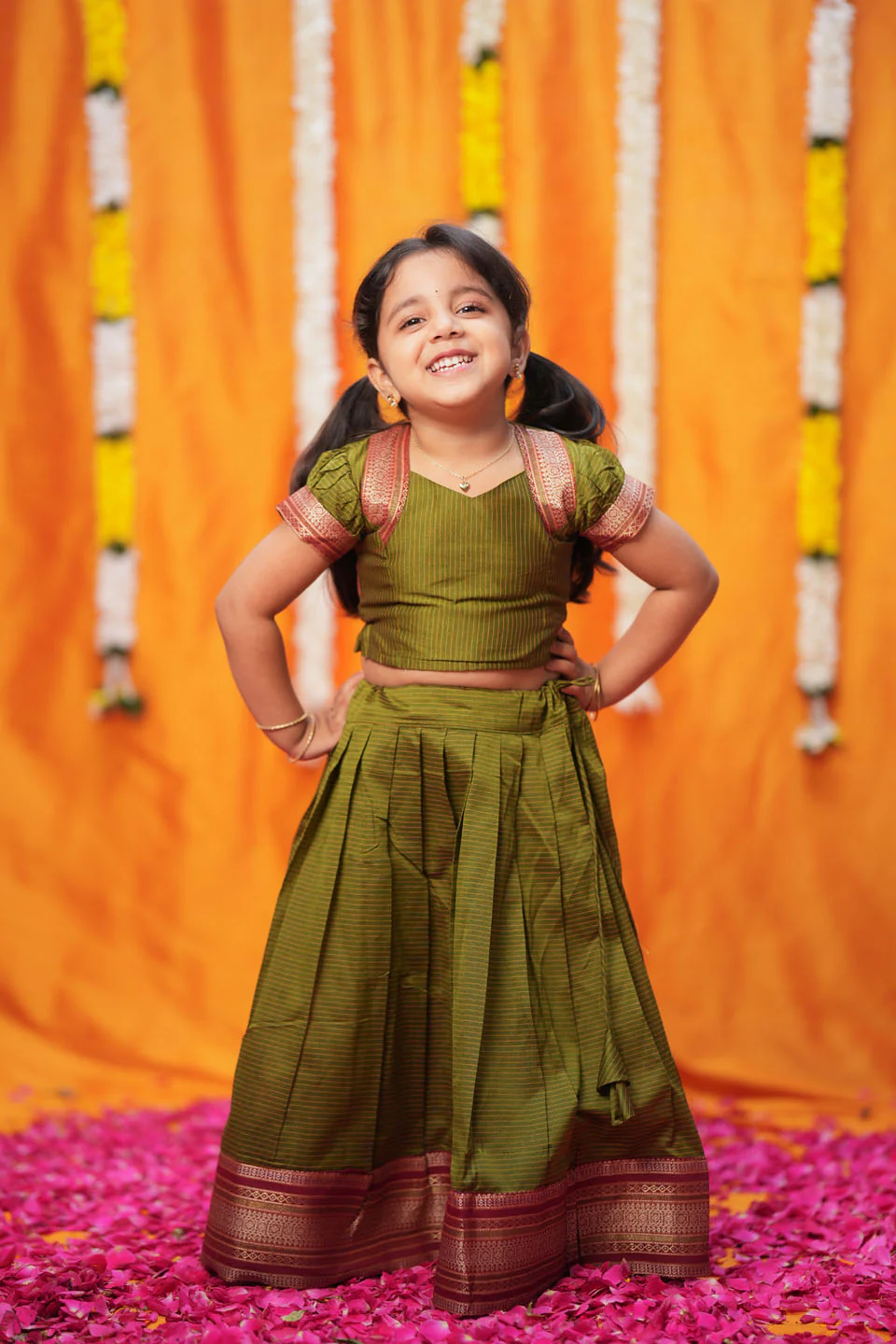 Abiradhi Green Handloom Top & Skirt Mini - Image 14