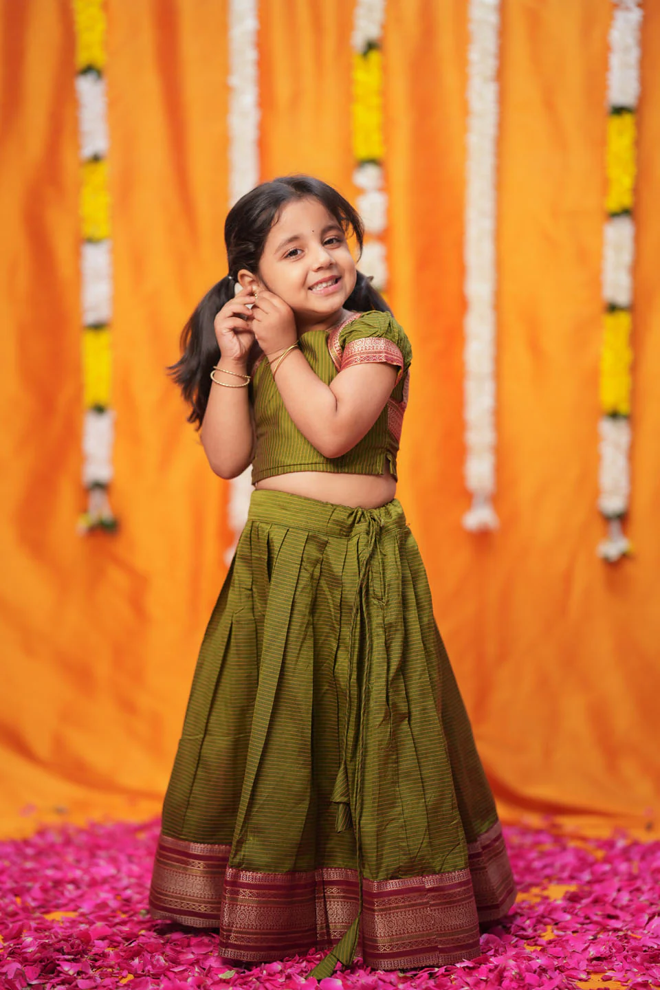 Abiradhi Green Handloom Top & Skirt Mini - Image 3