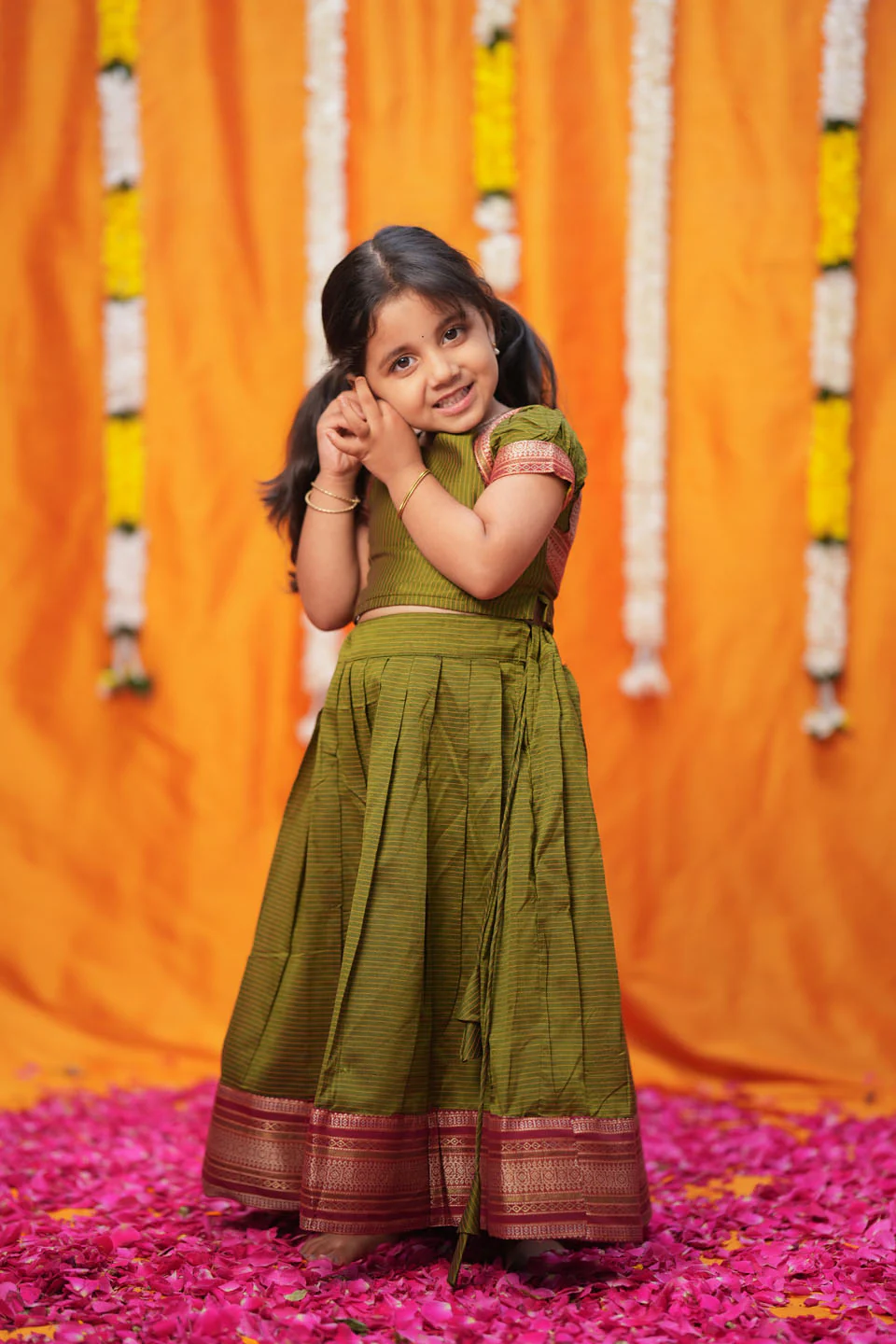 Abiradhi Green Handloom Top & Skirt Mini - Image 4