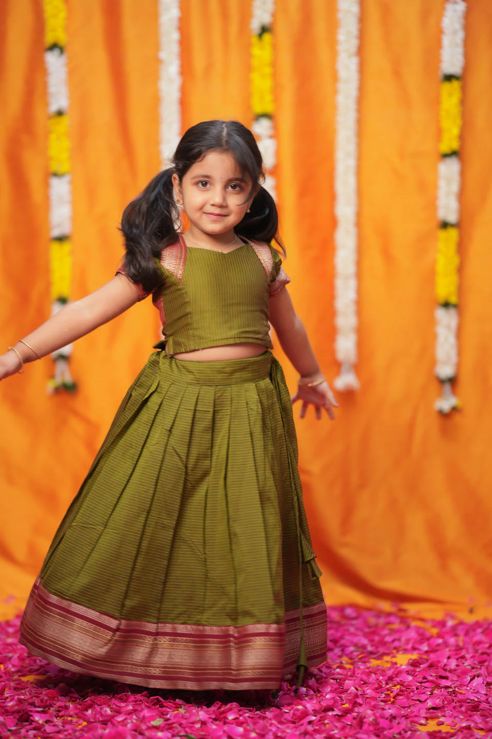 Abiradhi Green Handloom Top & Skirt Mini - Image 6