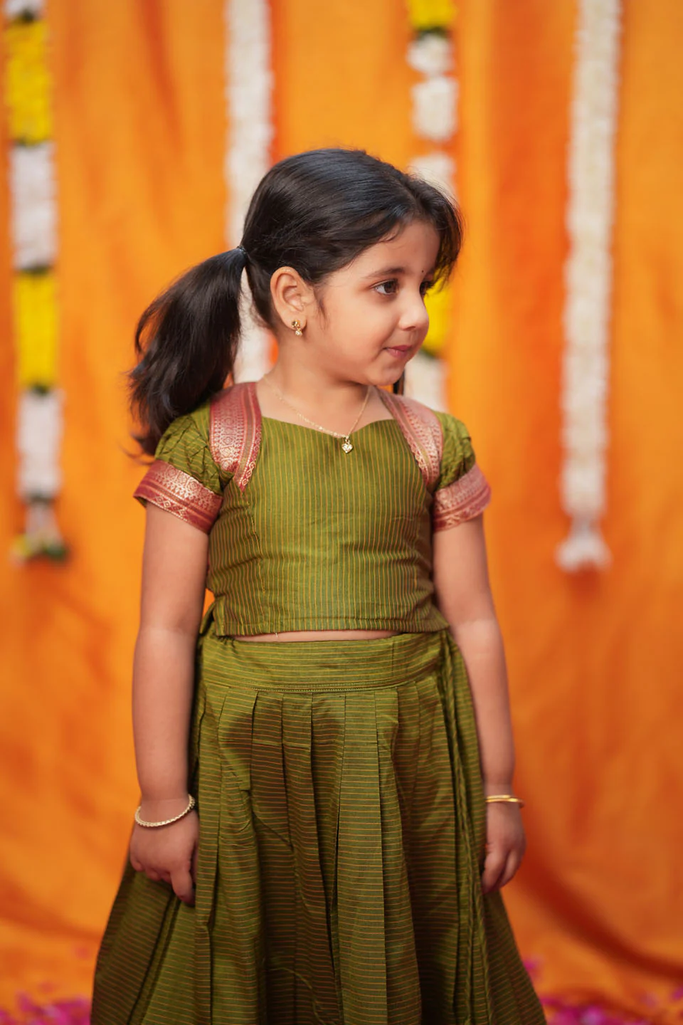 Abiradhi Green Handloom Top & Skirt Mini - Image 8