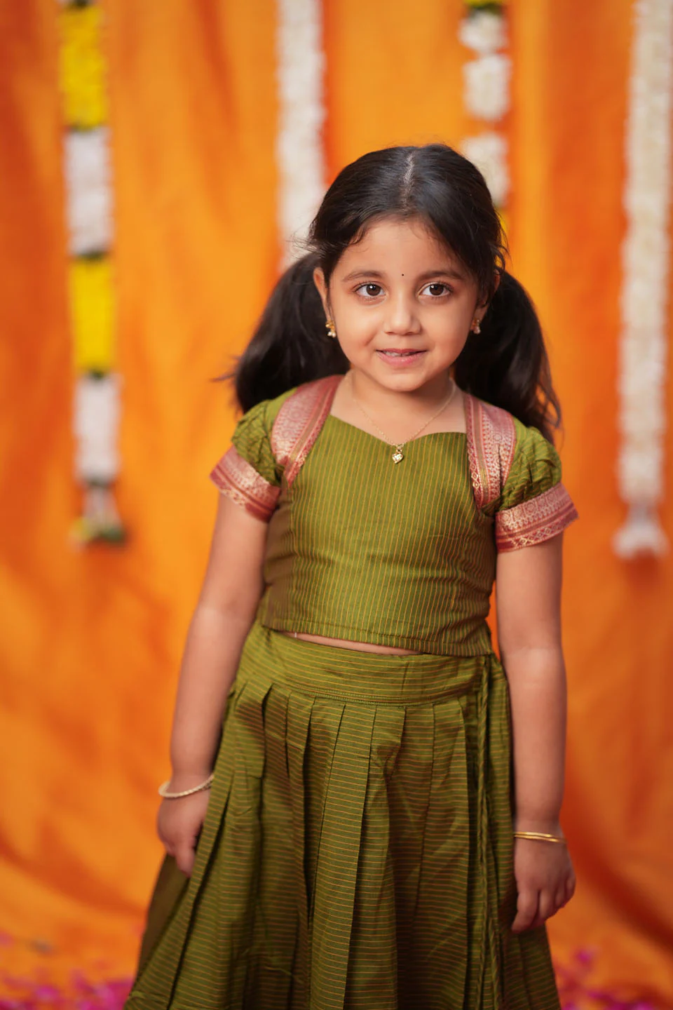 Abiradhi Green Handloom Top & Skirt Mini - Image 9
