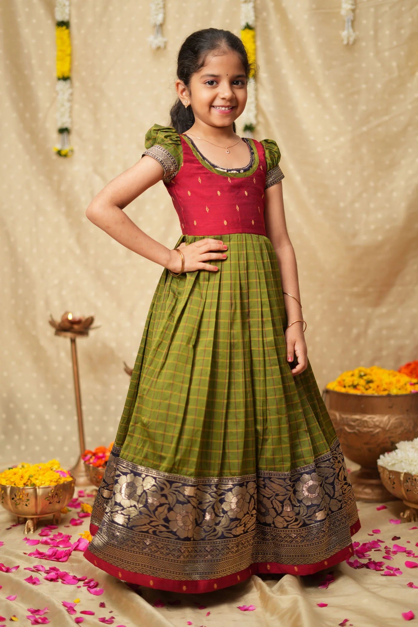 Aditi Green Checks Frock Mini - Image 2