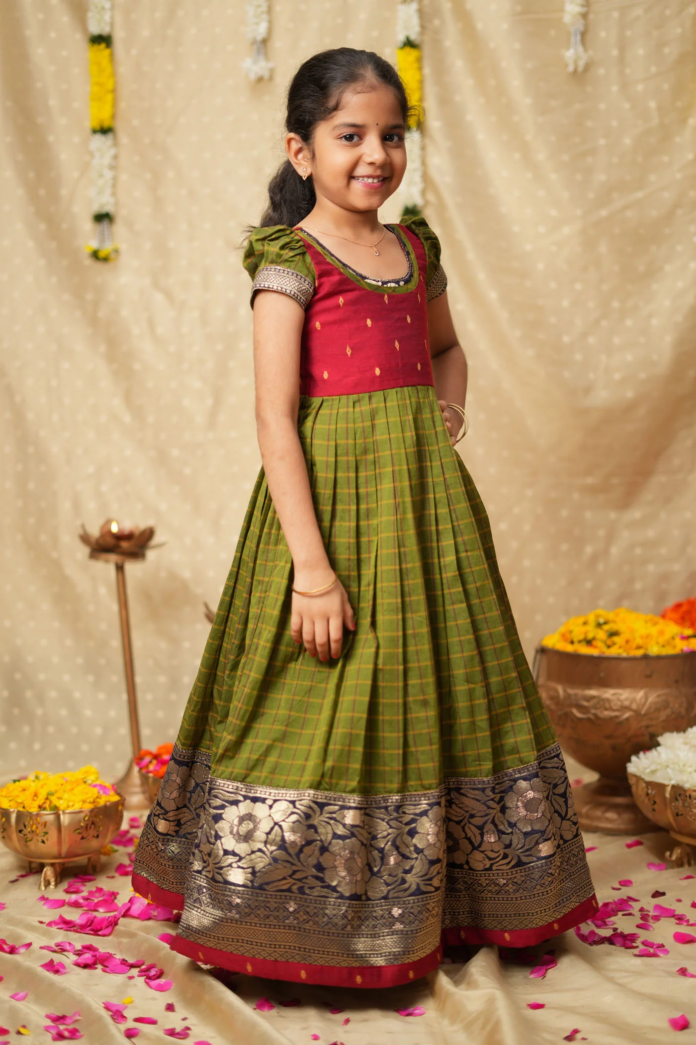 Aditi Green Checks Frock Mini - Image 3