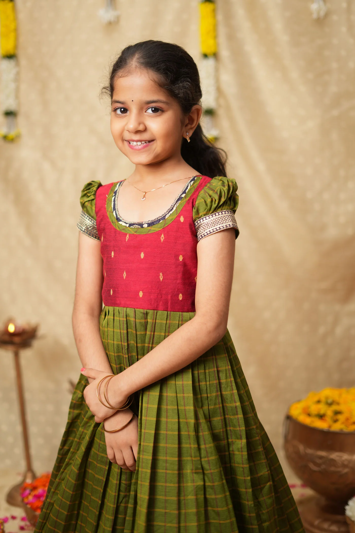 Aditi Green Checks Frock Mini - Image 4