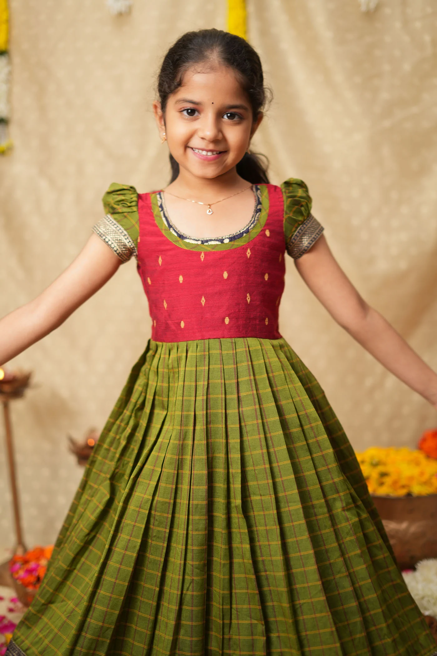 Aditi Green Checks Frock Mini - Image 5