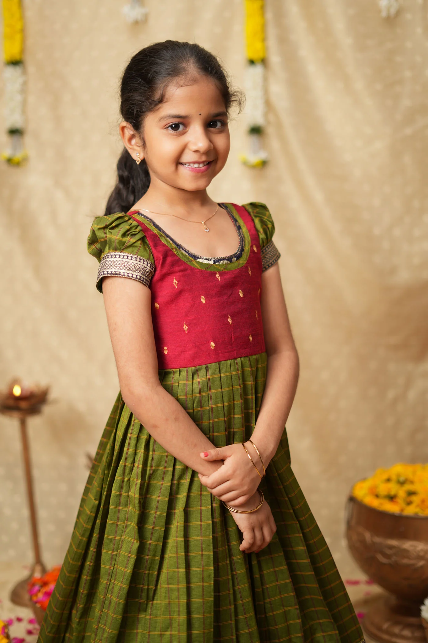 Aditi Green Checks Frock Mini - Image 6