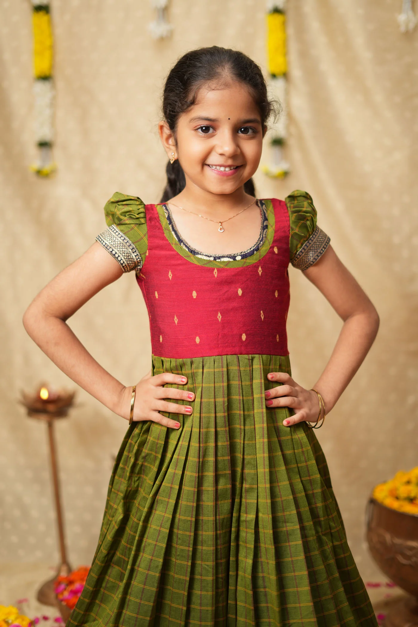 Aditi Green Checks Frock Mini - Image 7