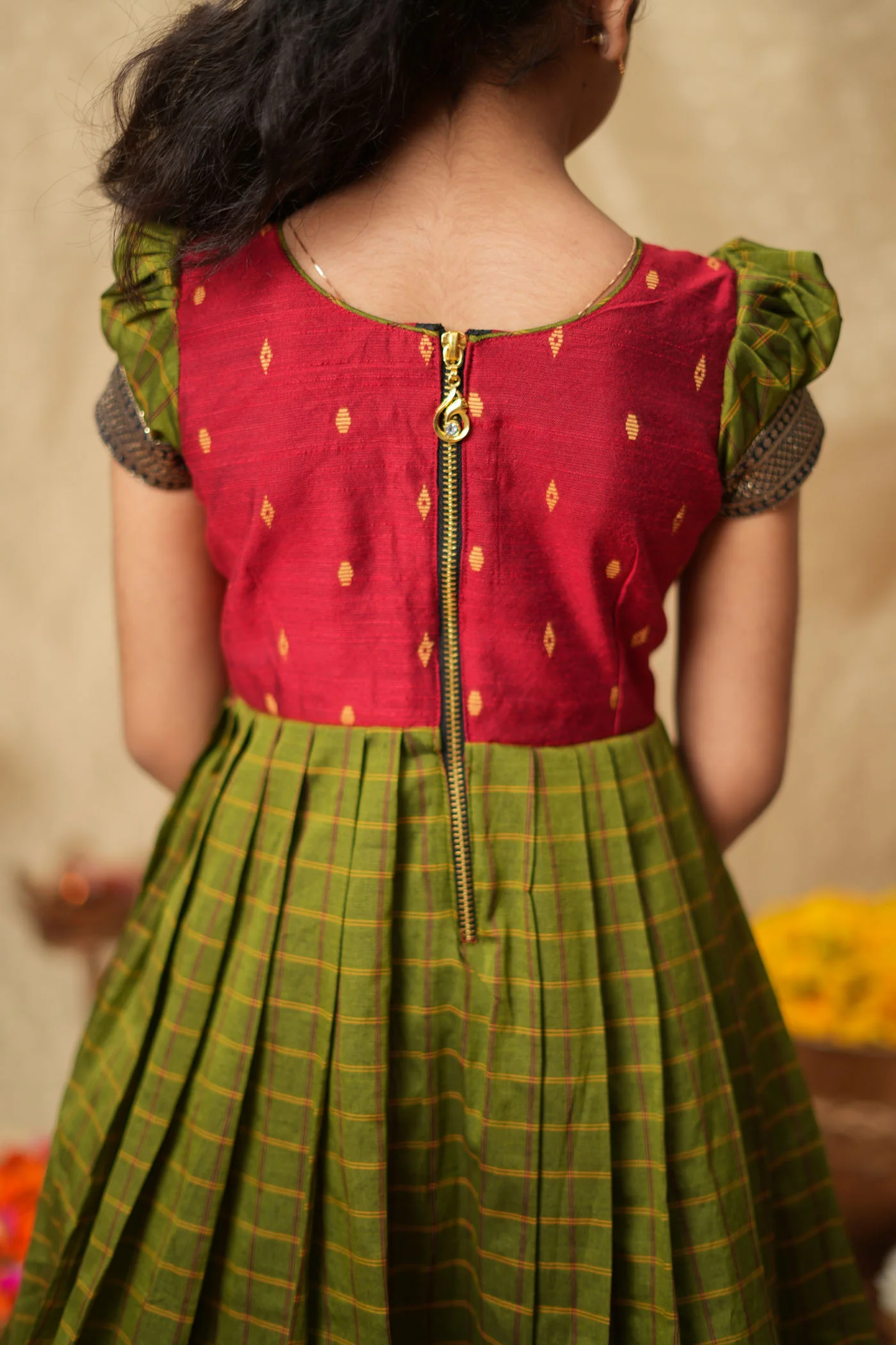 Aditi Green Checks Frock Mini - Image 8
