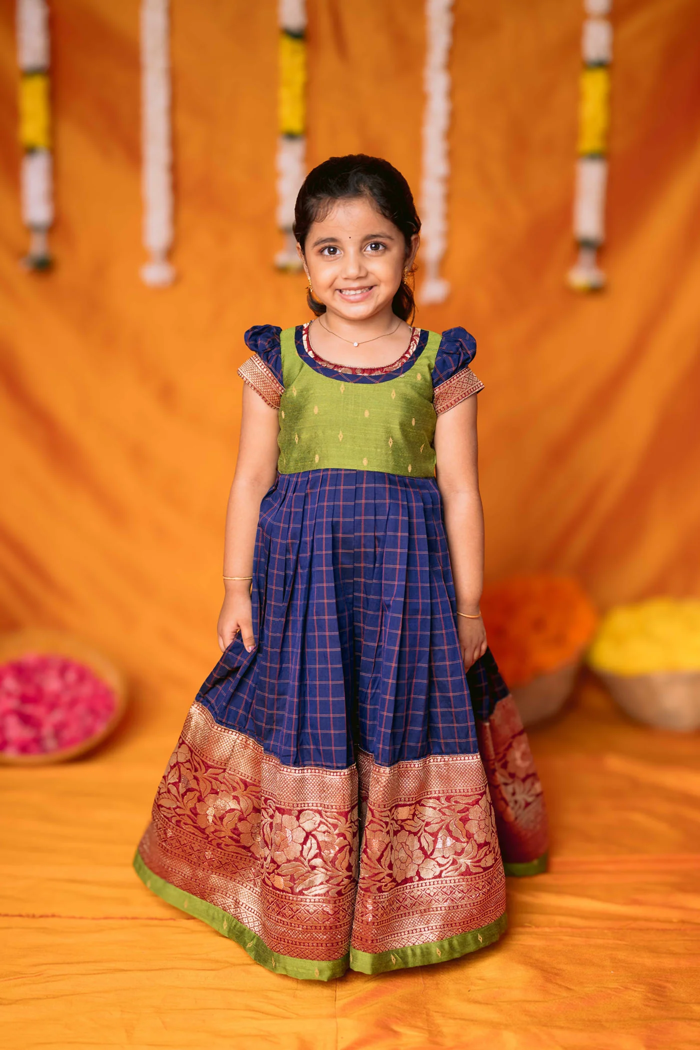 Aditi Navy Blue Checks Frock Mini