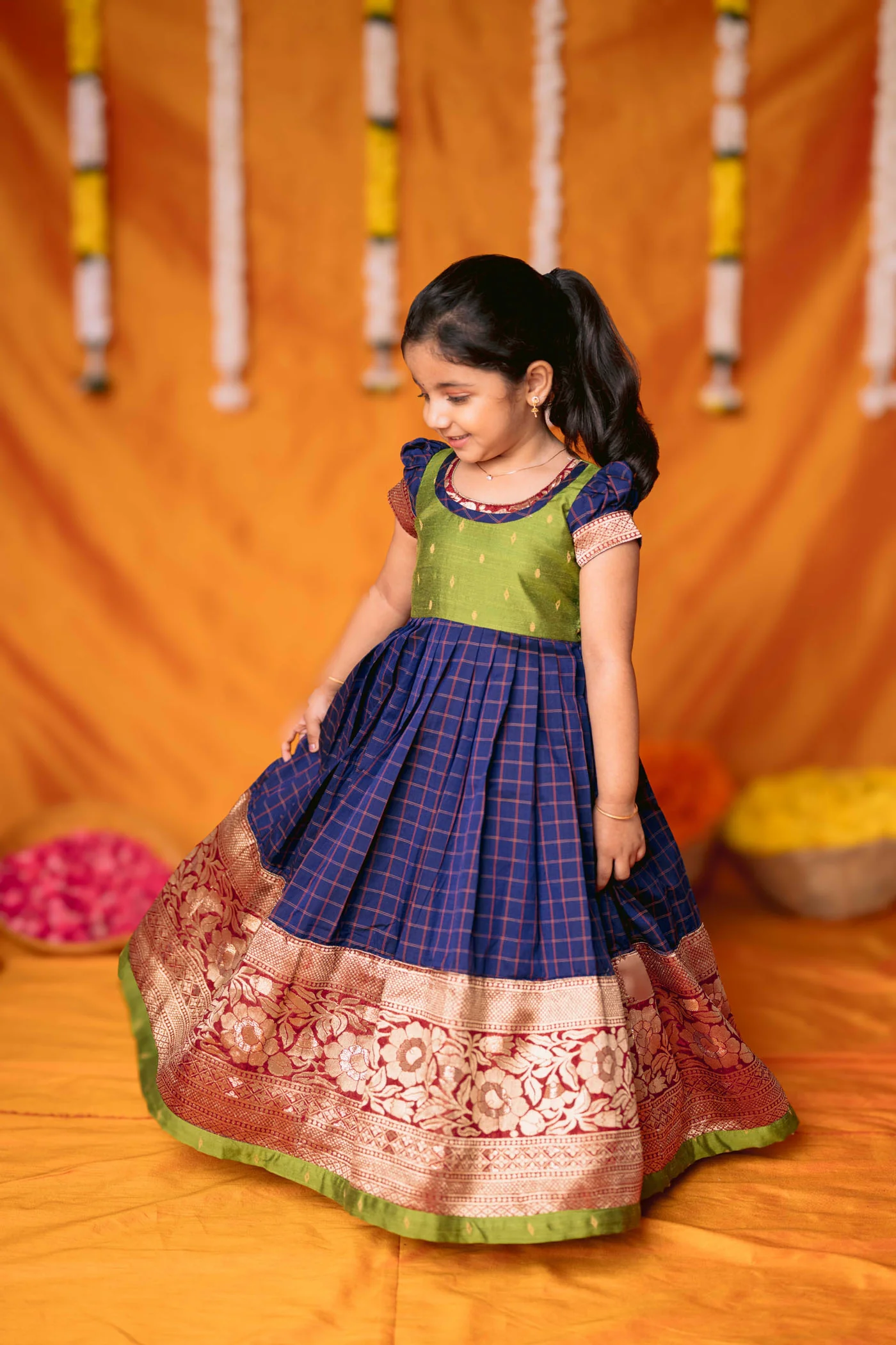 Aditi Navy Blue Checks Frock Mini - Image 2