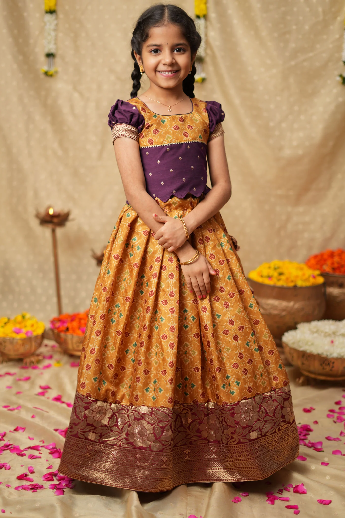 Agalvili Wine & Yellow Lehenga Mini (Set of 2)