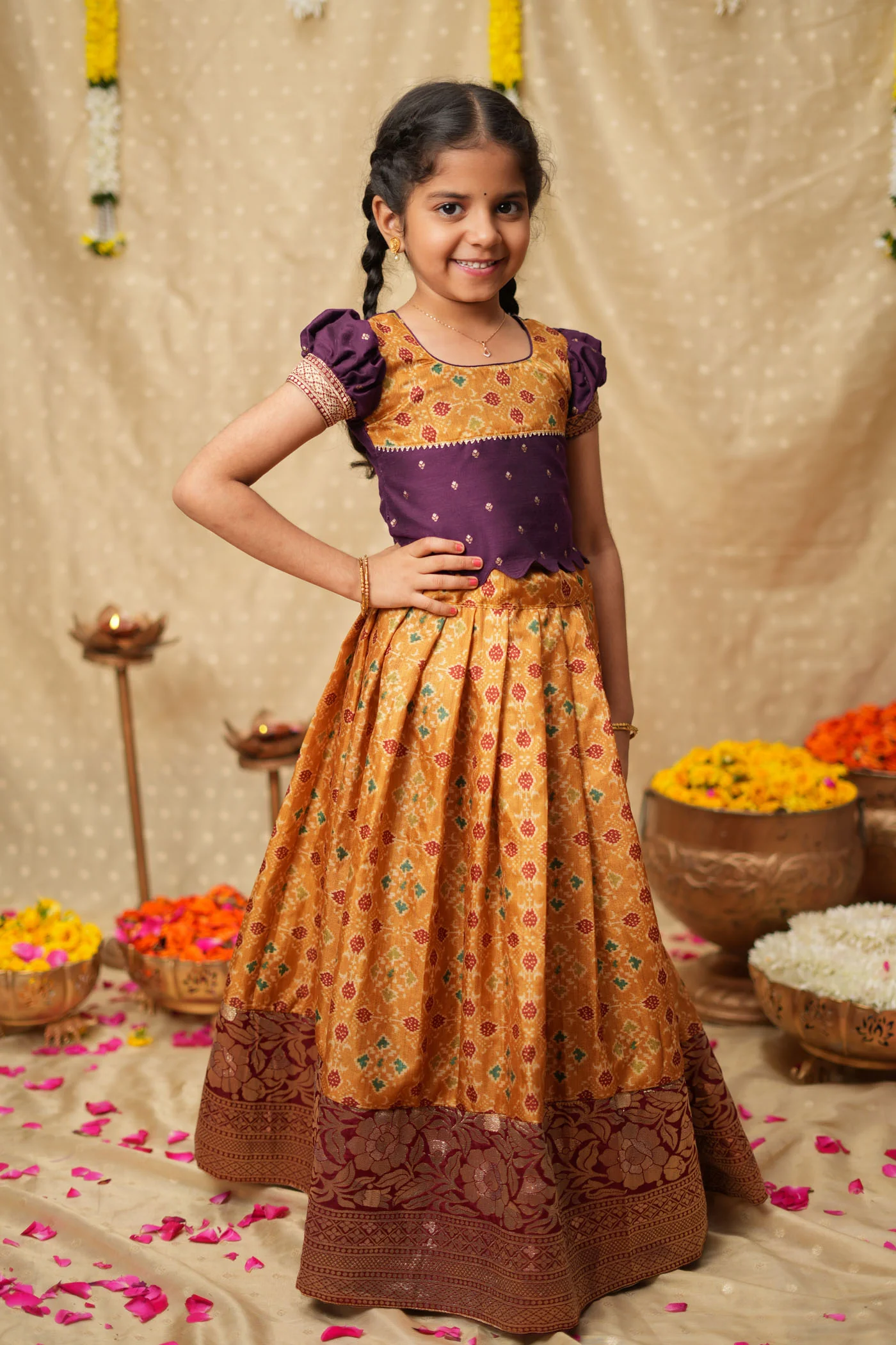Agalvili Wine & Yellow Lehenga Mini (Set of 2) - Image 2