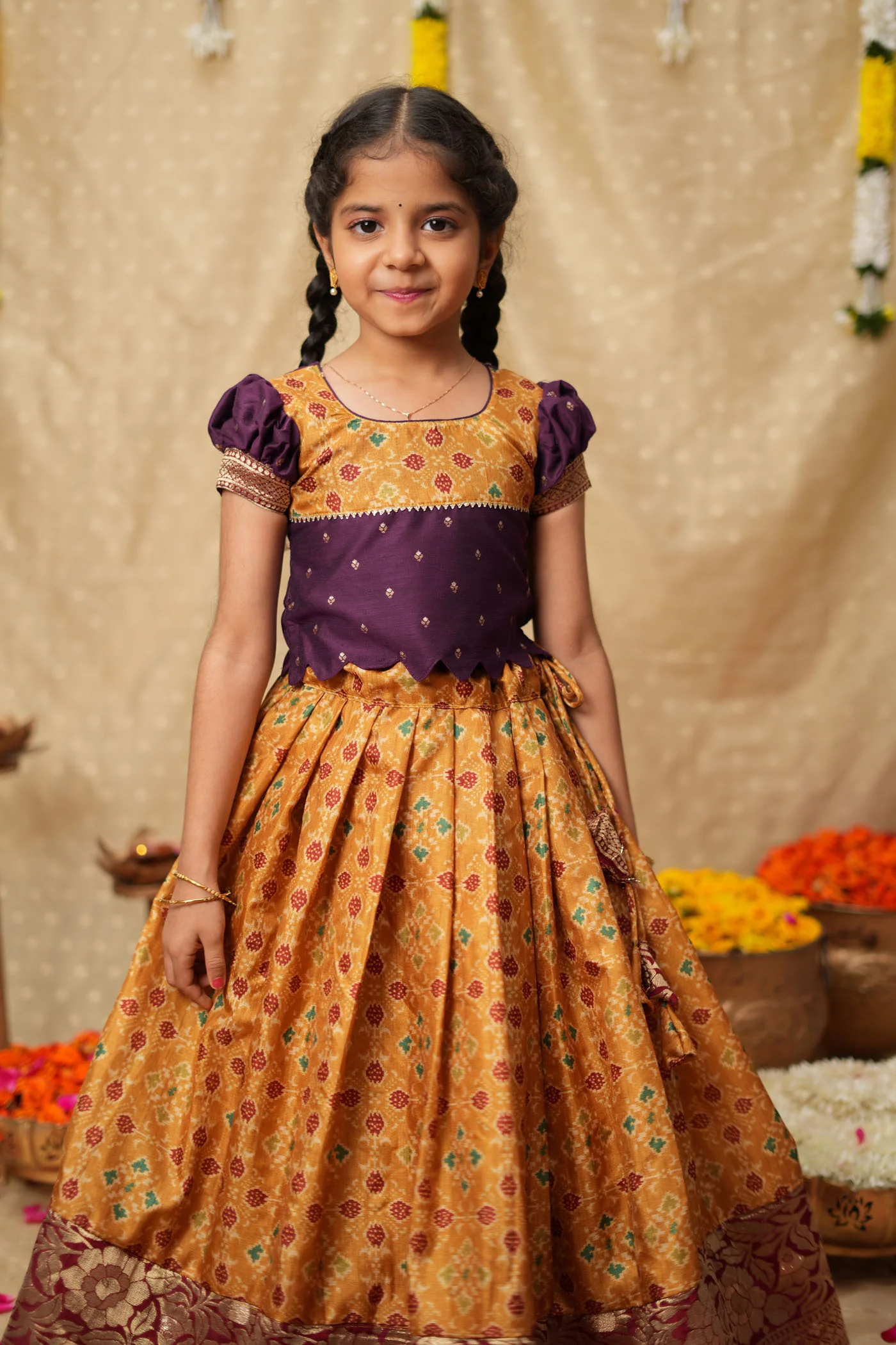 Agalvili Wine & Yellow Lehenga Mini (Set of 2) - Image 3