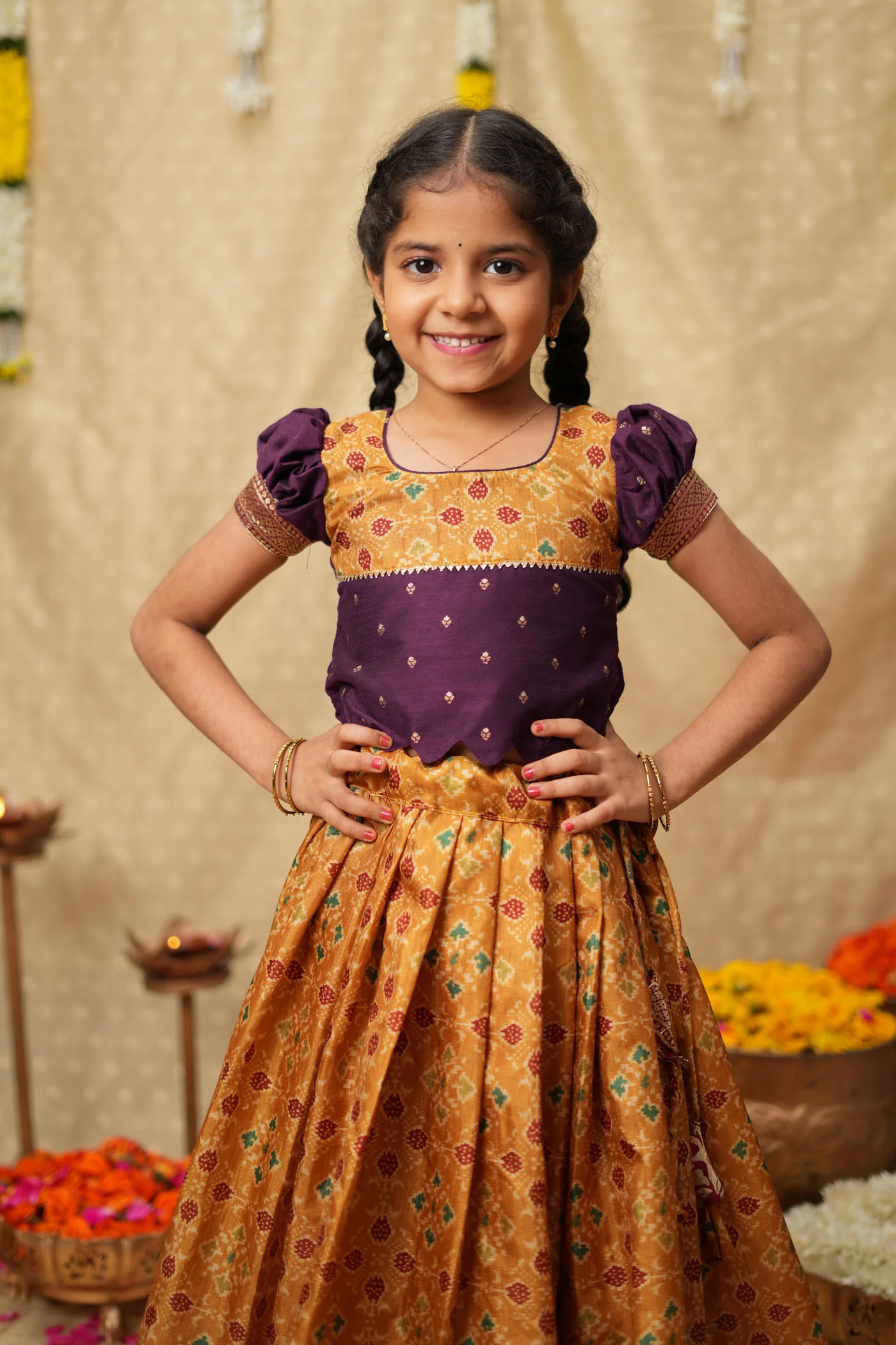 Agalvili Wine & Yellow Lehenga Mini (Set of 2) - Image 4