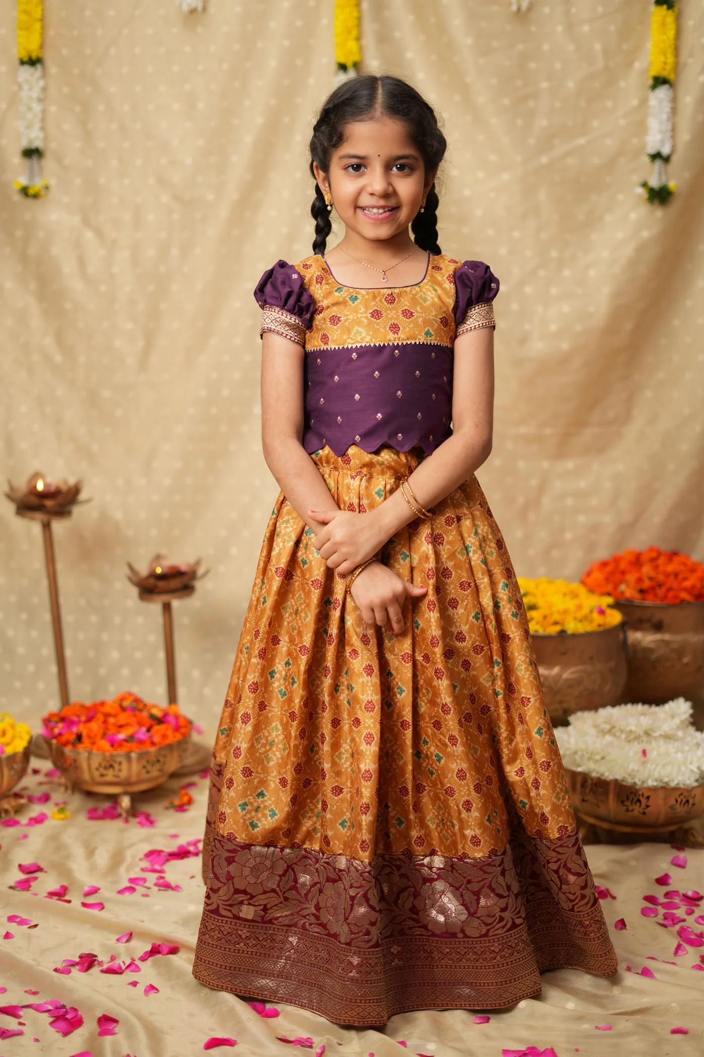 Agalvili Wine & Yellow Lehenga Mini (Set of 2) - Image 5