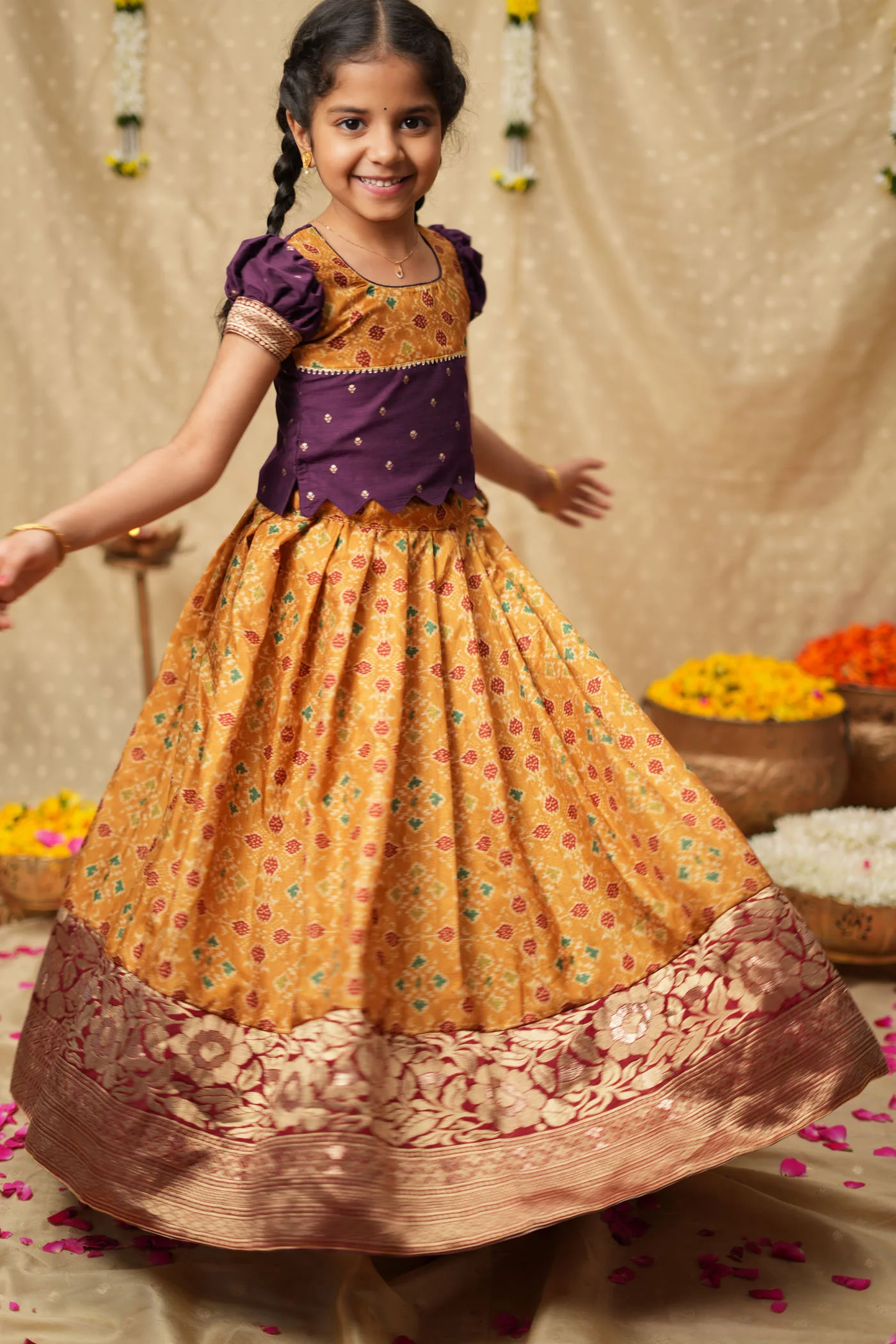 Agalvili Wine & Yellow Lehenga Mini (Set of 2) - Image 6