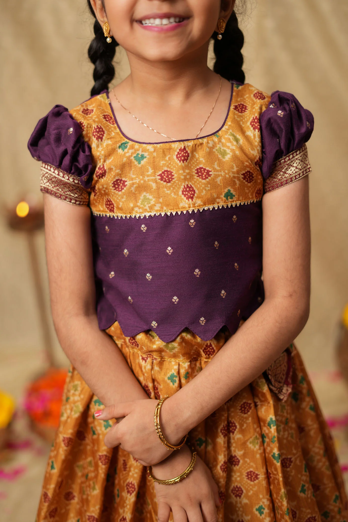 Agalvili Wine & Yellow Lehenga Mini (Set of 2) - Image 7
