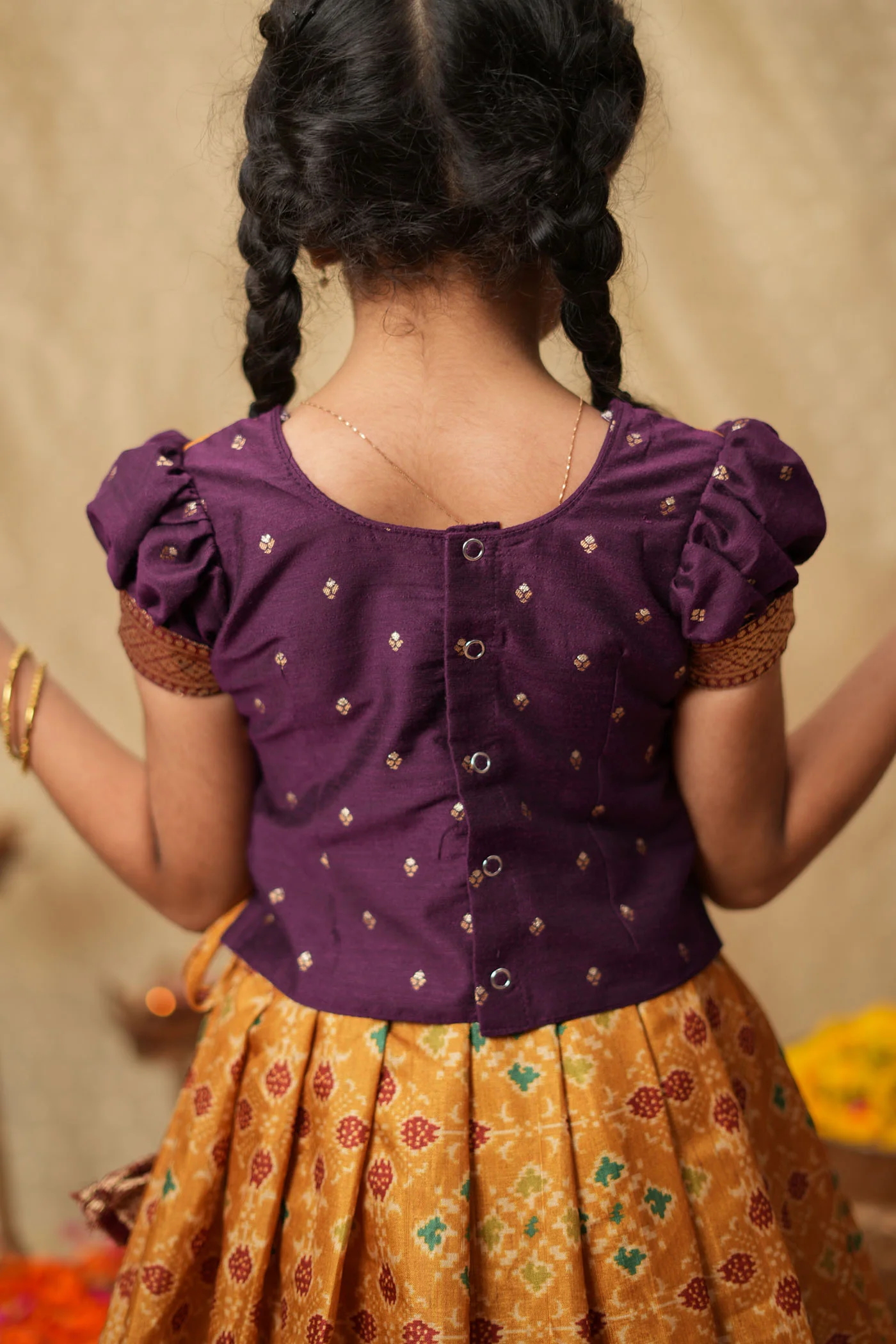 Agalvili Wine & Yellow Lehenga Mini (Set of 2) - Image 8