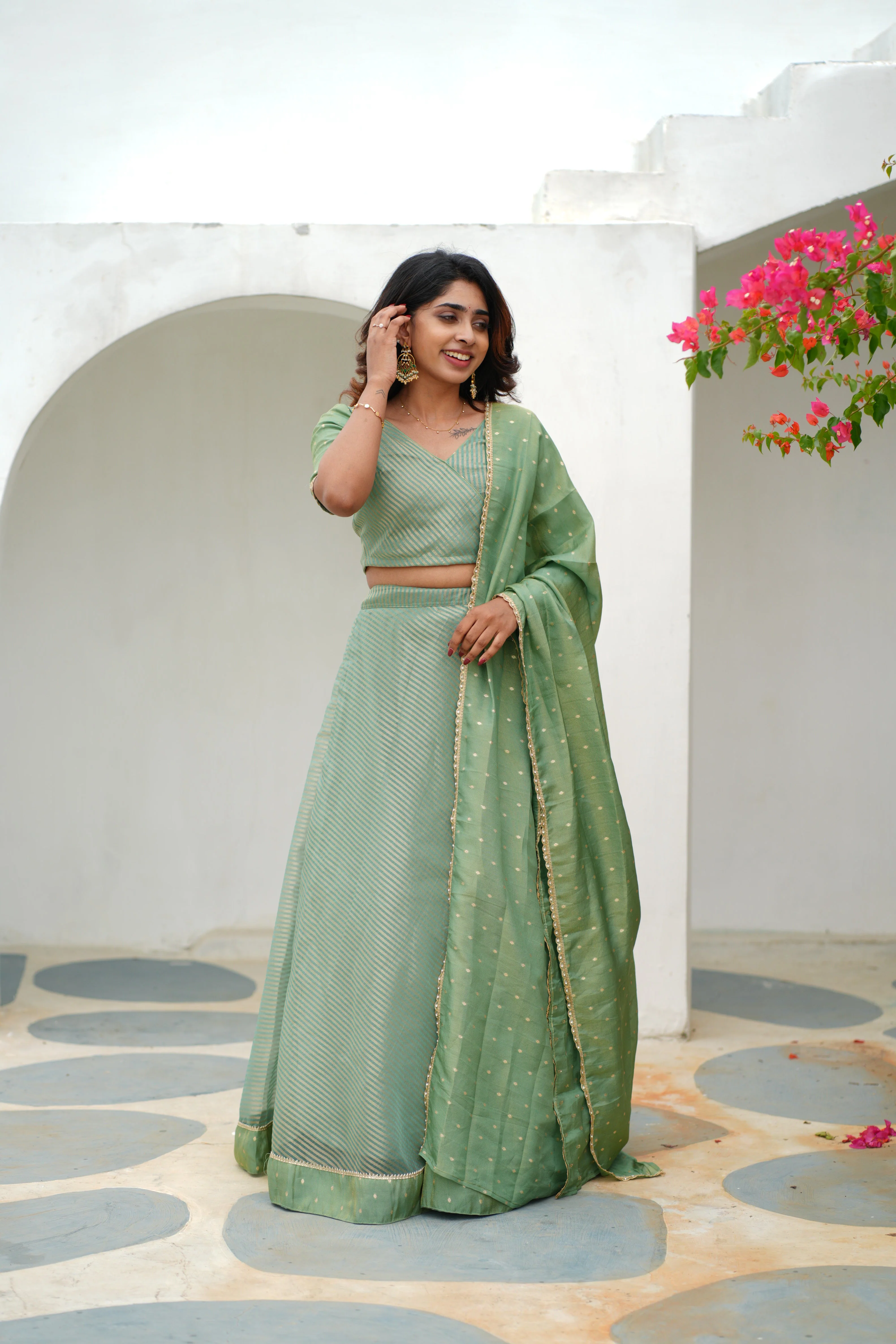 Anupama Mint Green Crop top & Skirt - Image 13