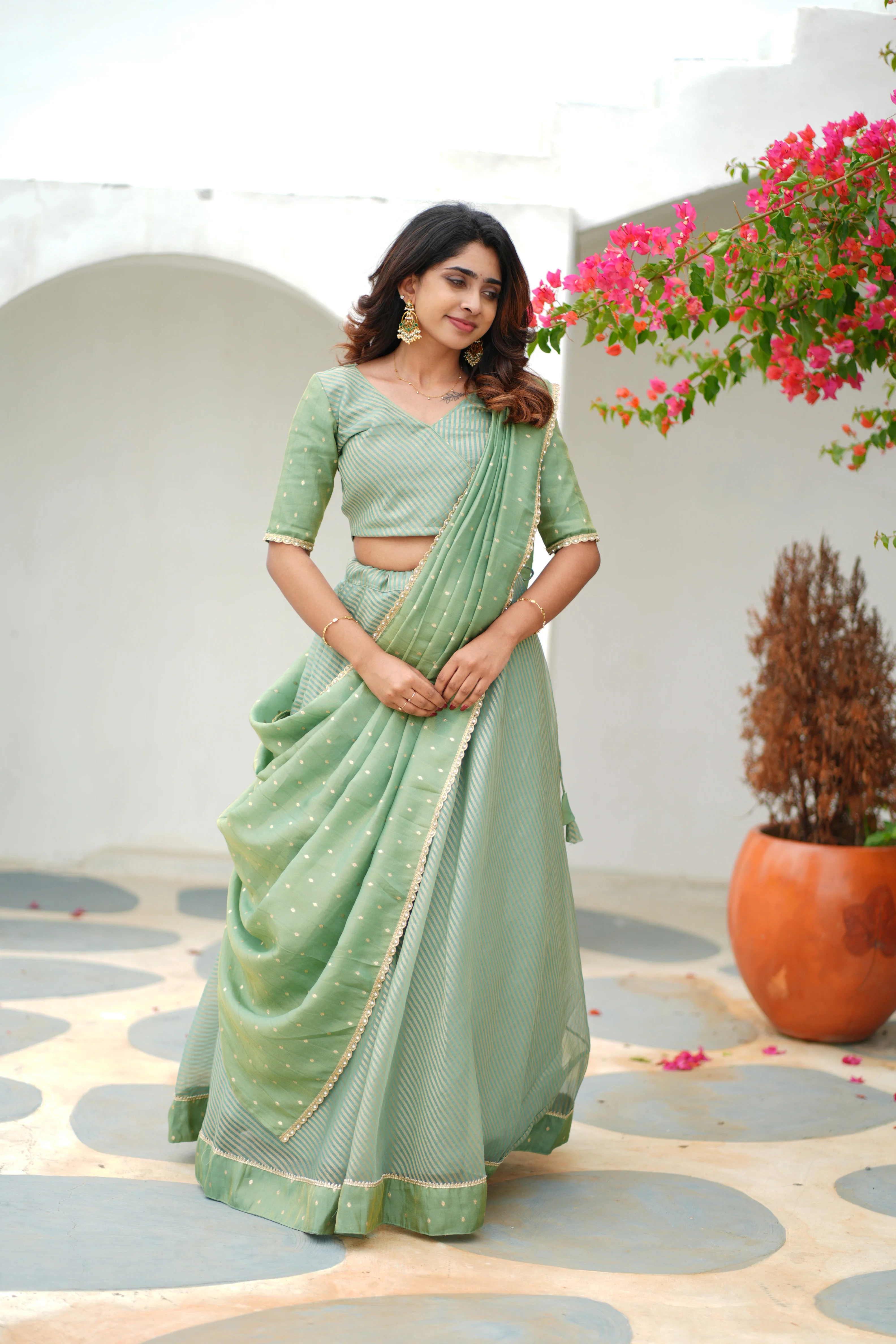 Anupama Mint Green Crop top & Skirt - Image 15