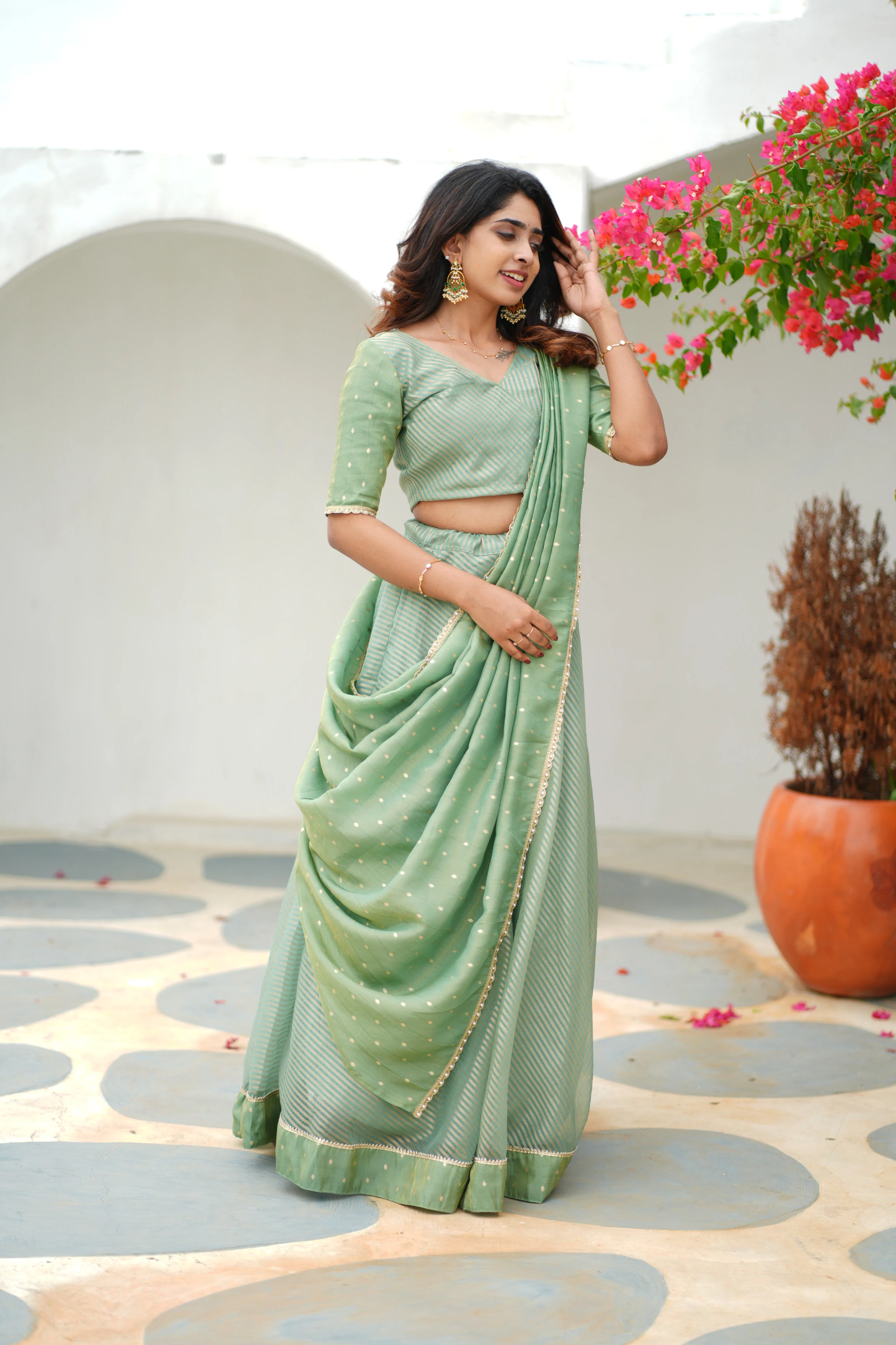 Anupama Mint Green Crop top & Skirt - Image 16