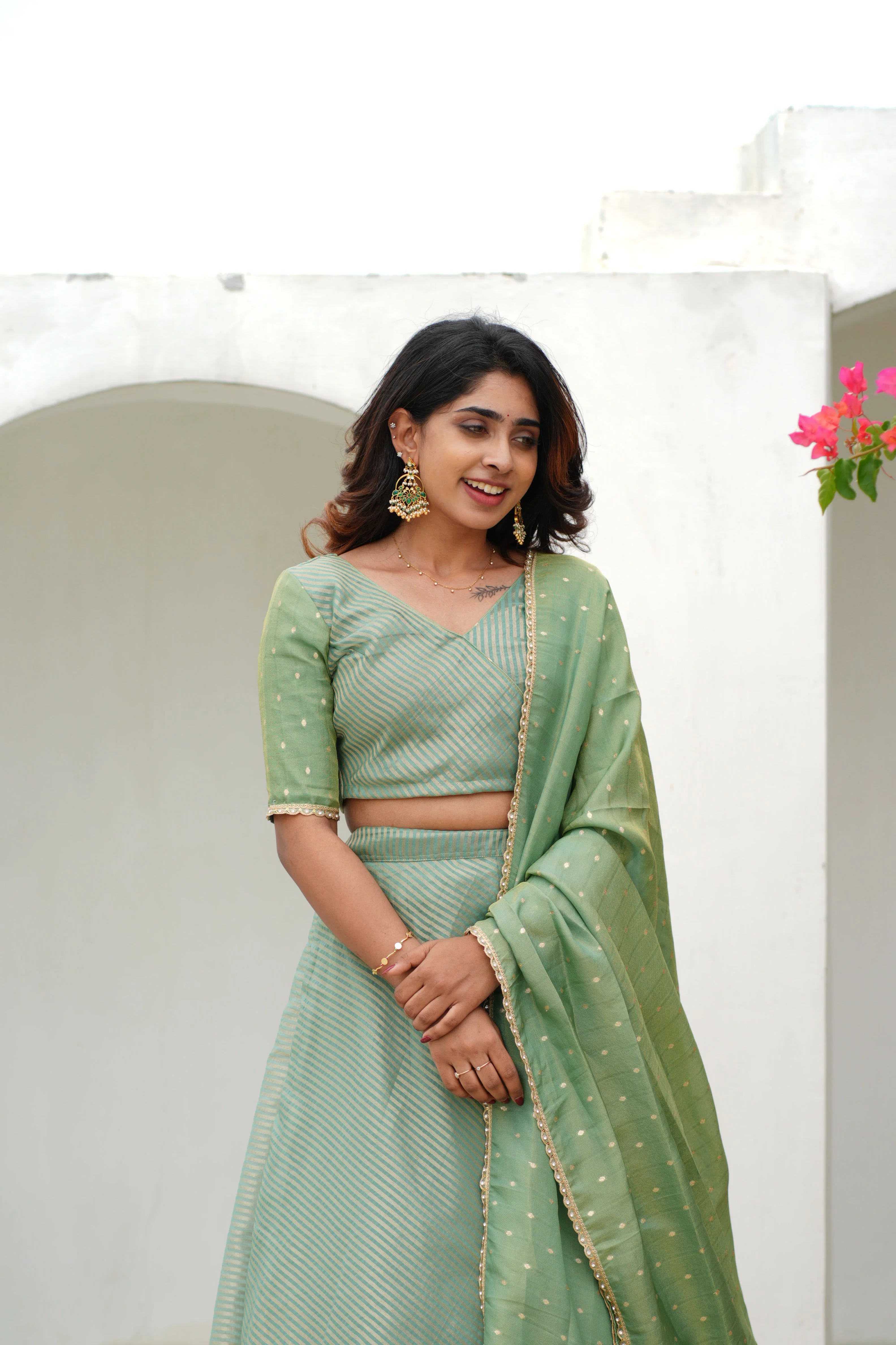 Anupama Mint Green Crop top & Skirt - Image 18
