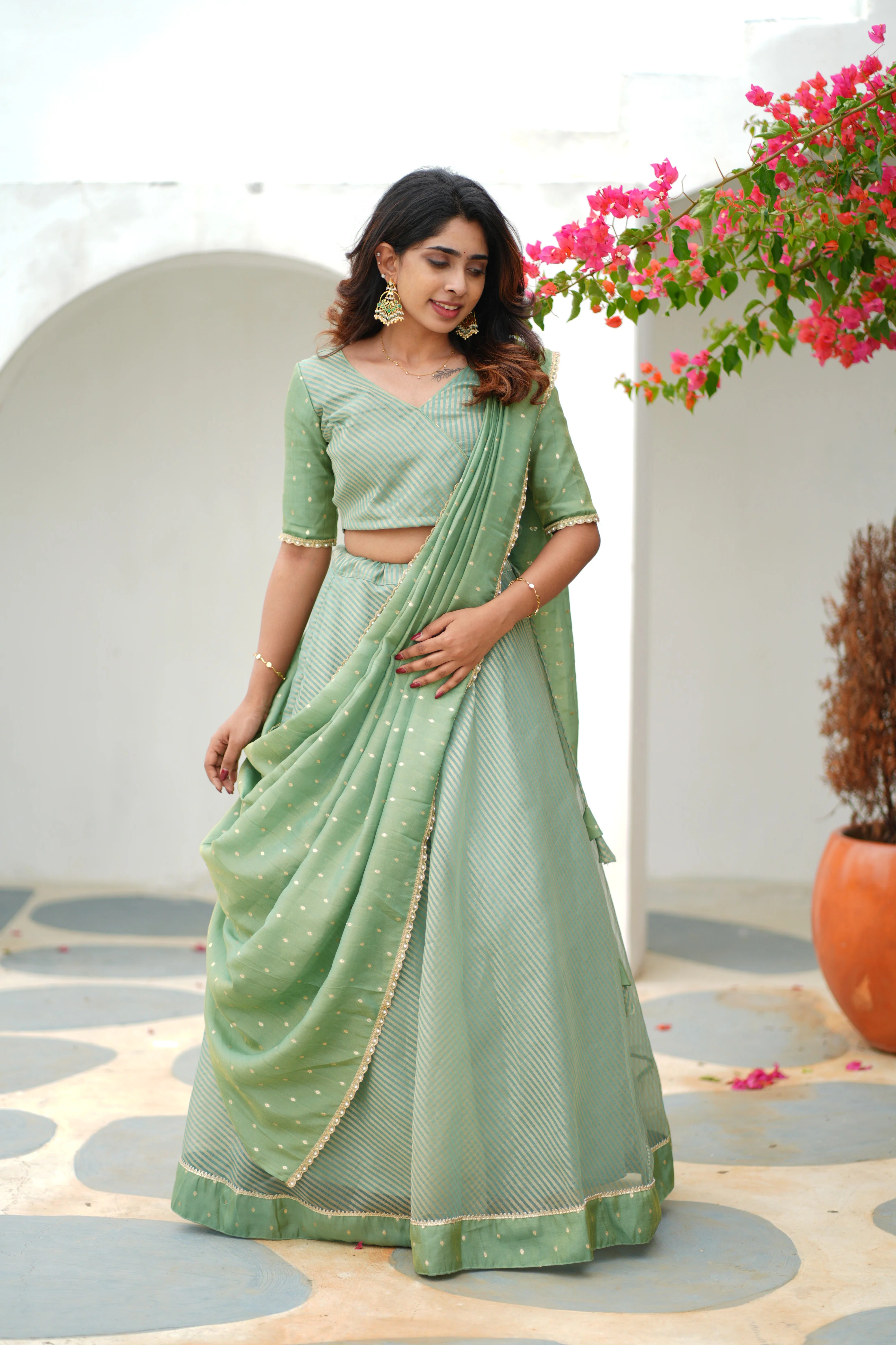 Anupama Mint Green Crop top & Skirt - Image 21