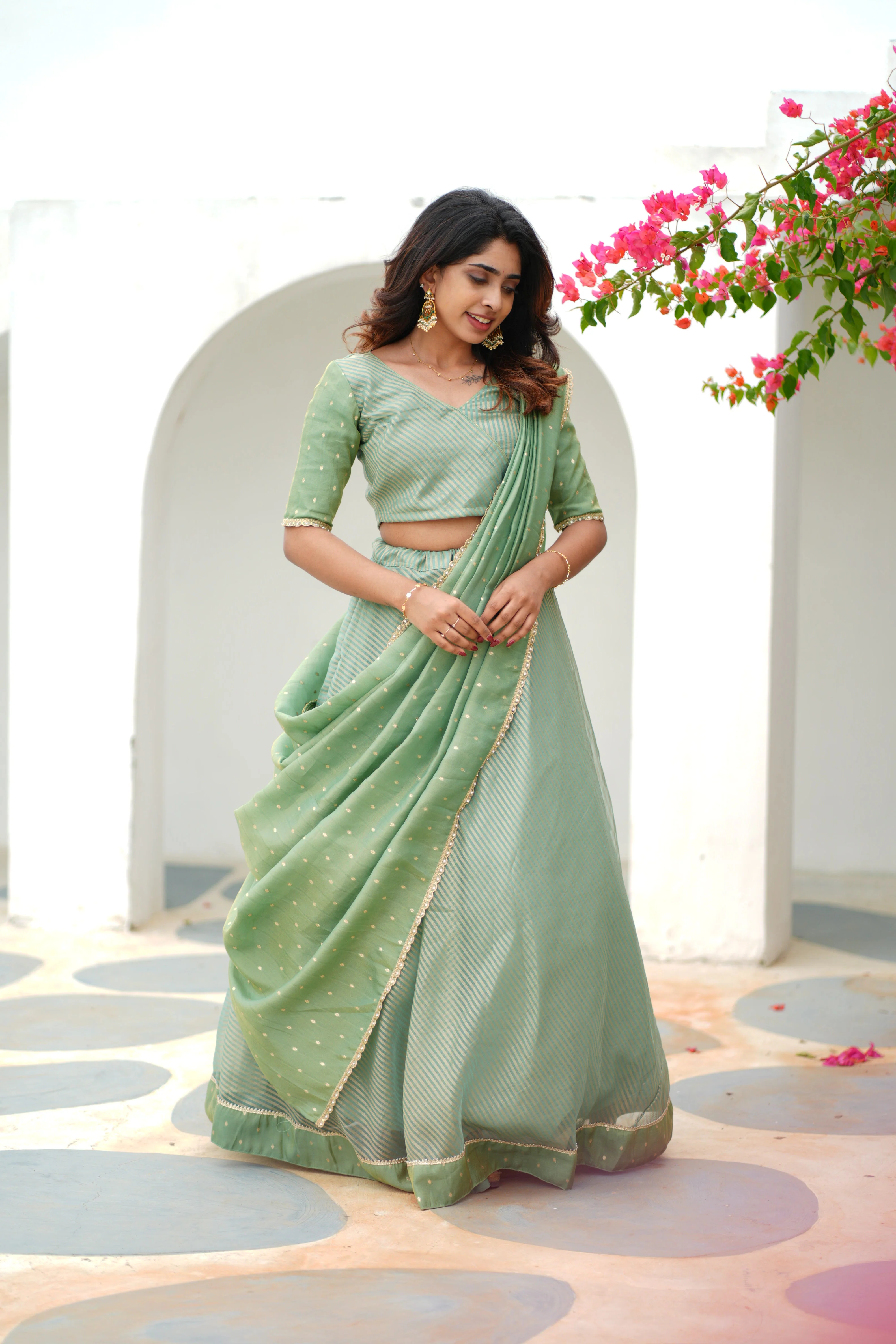Anupama Mint Green Crop top & Skirt - Image 24