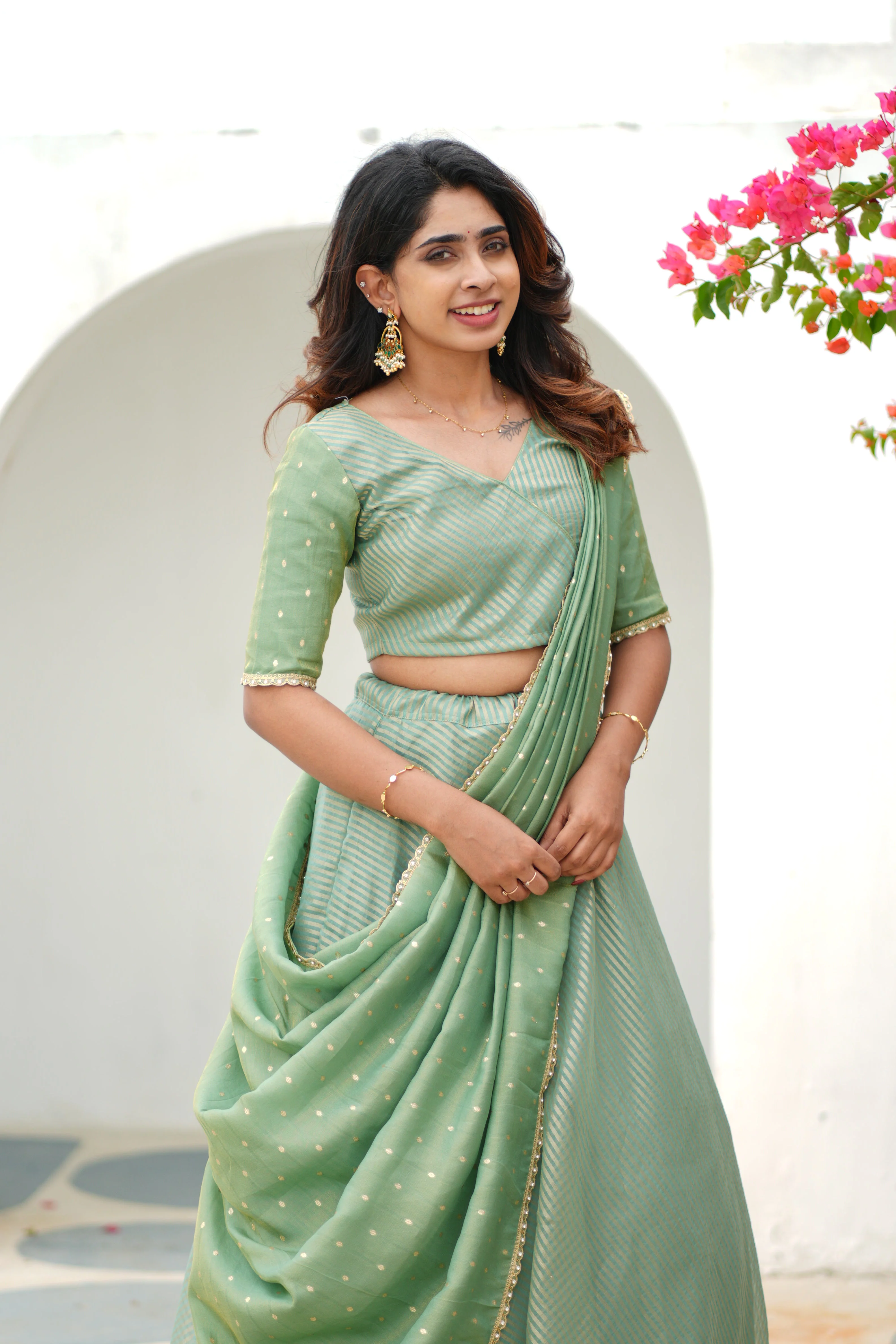 Anupama Mint Green Crop top & Skirt - Image 25