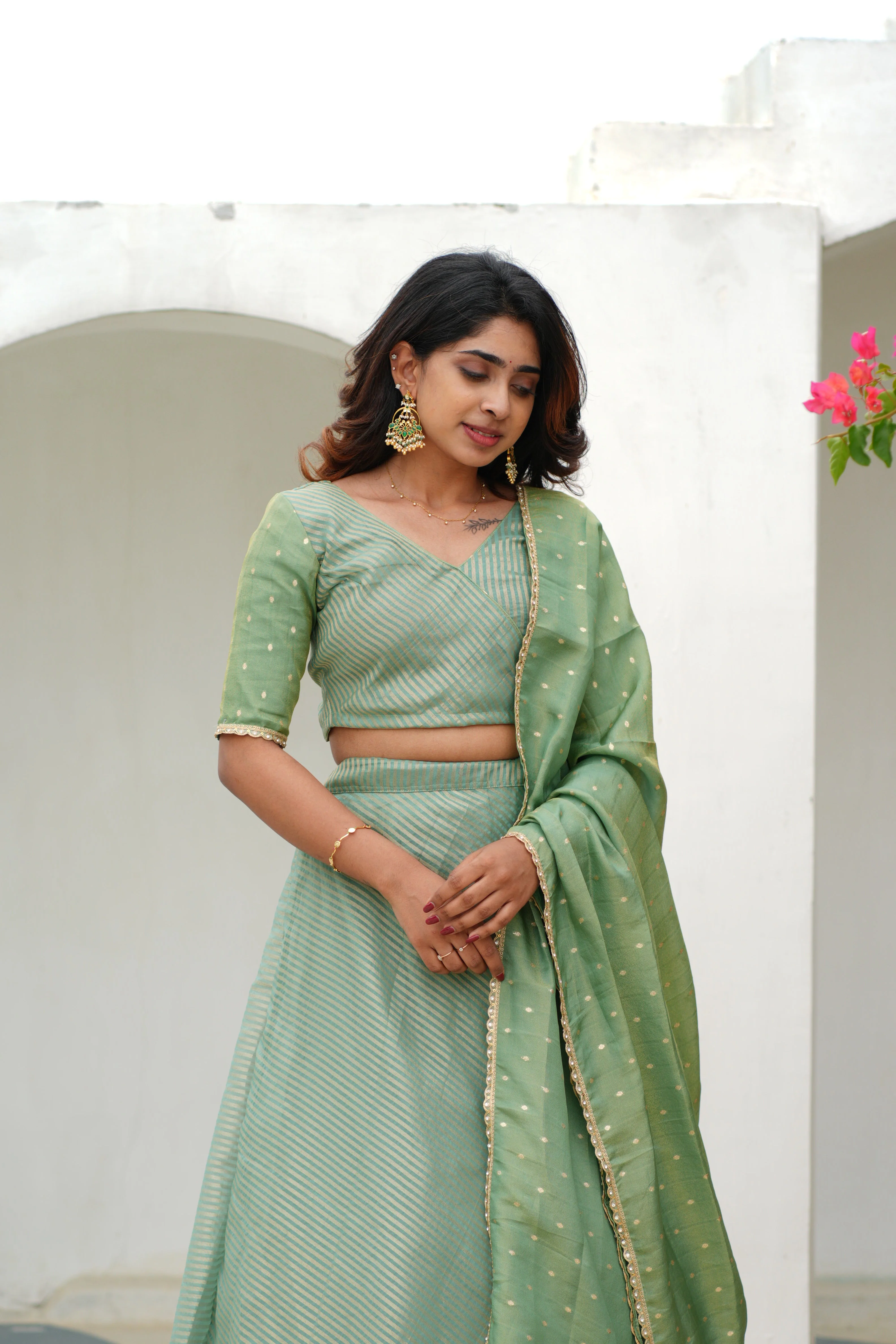 Anupama Mint Green Crop top & Skirt - Image 26