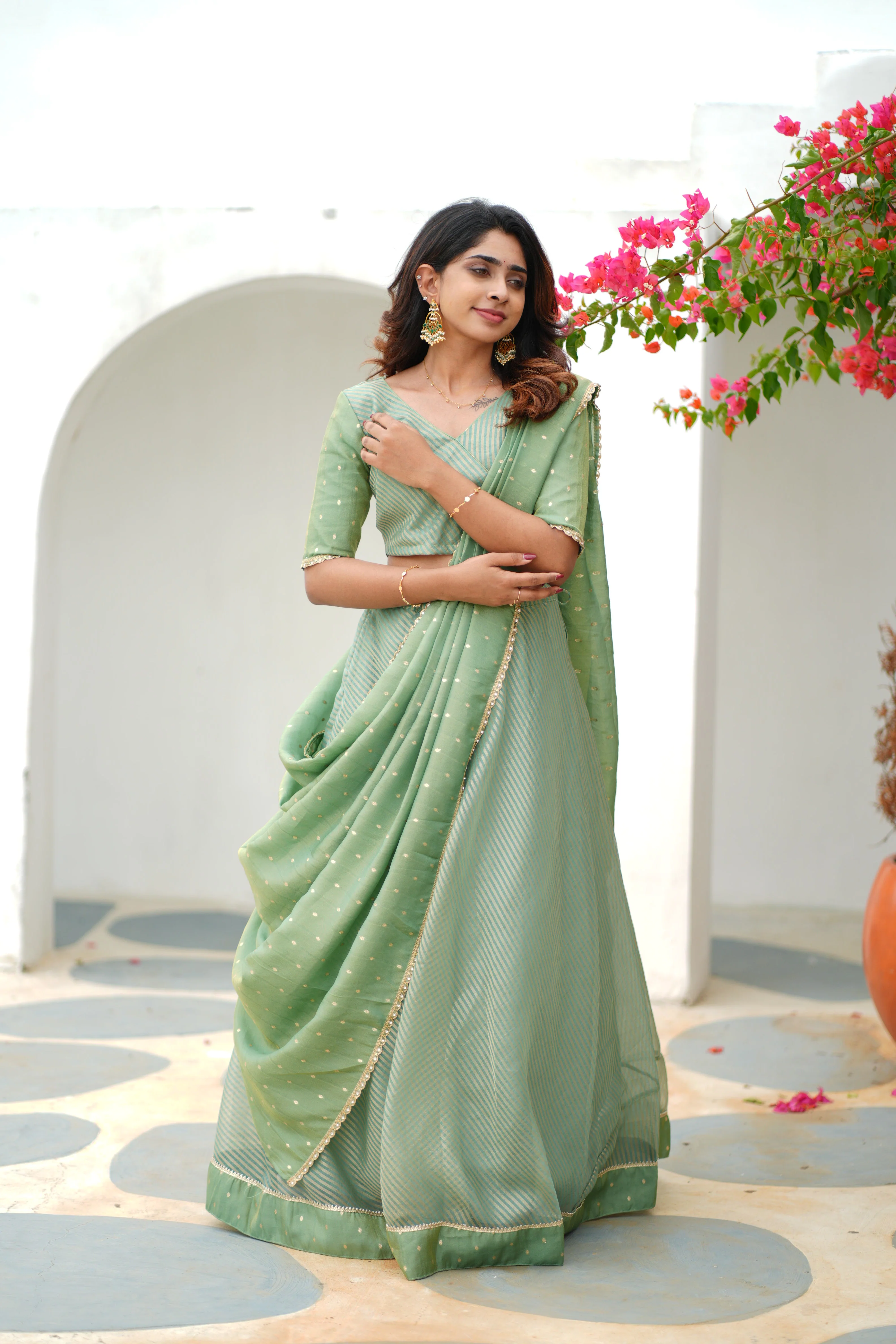 Anupama Mint Green Crop top & Skirt - Image 3