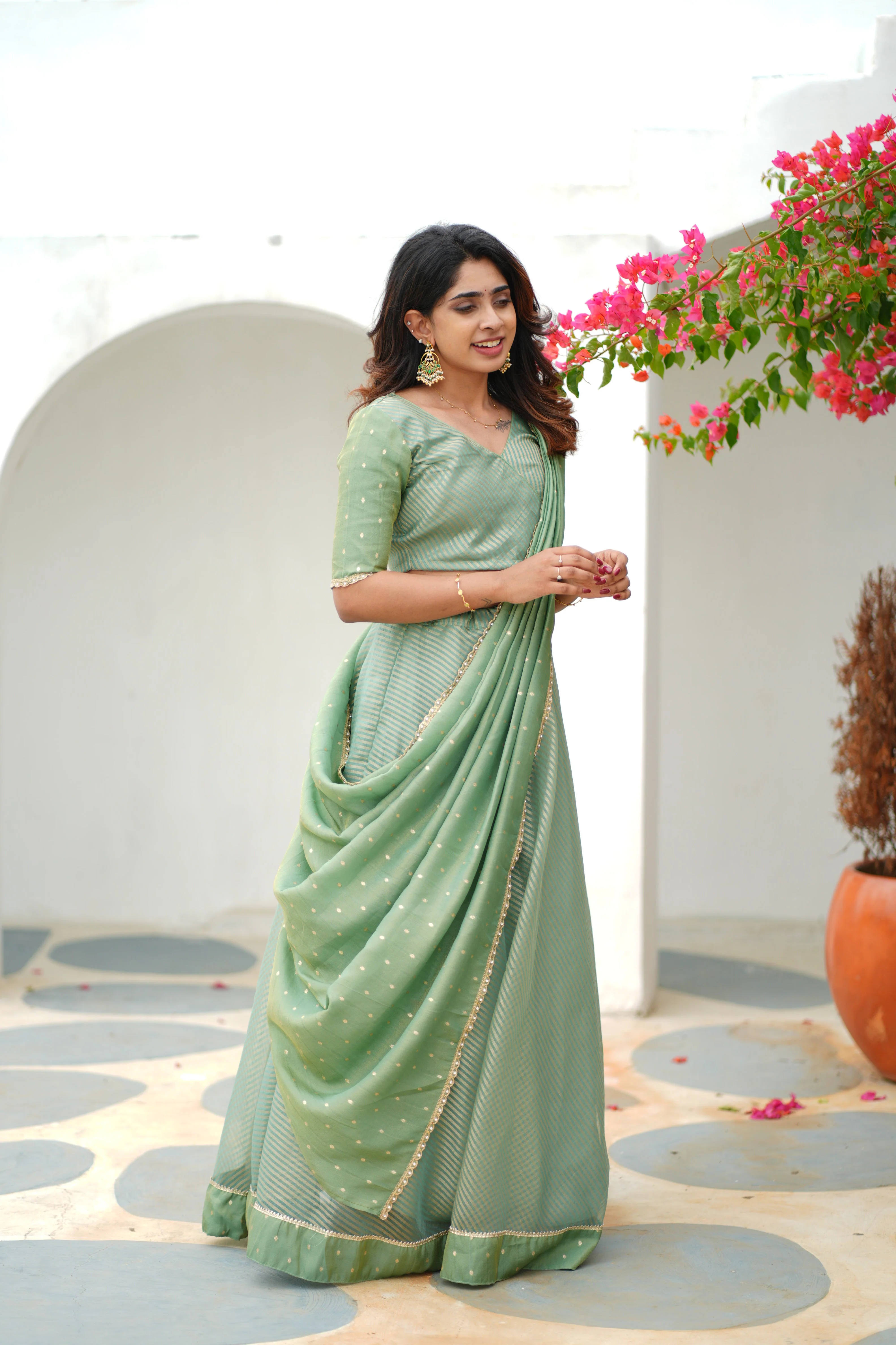 Anupama Mint Green Crop top & Skirt - Image 9