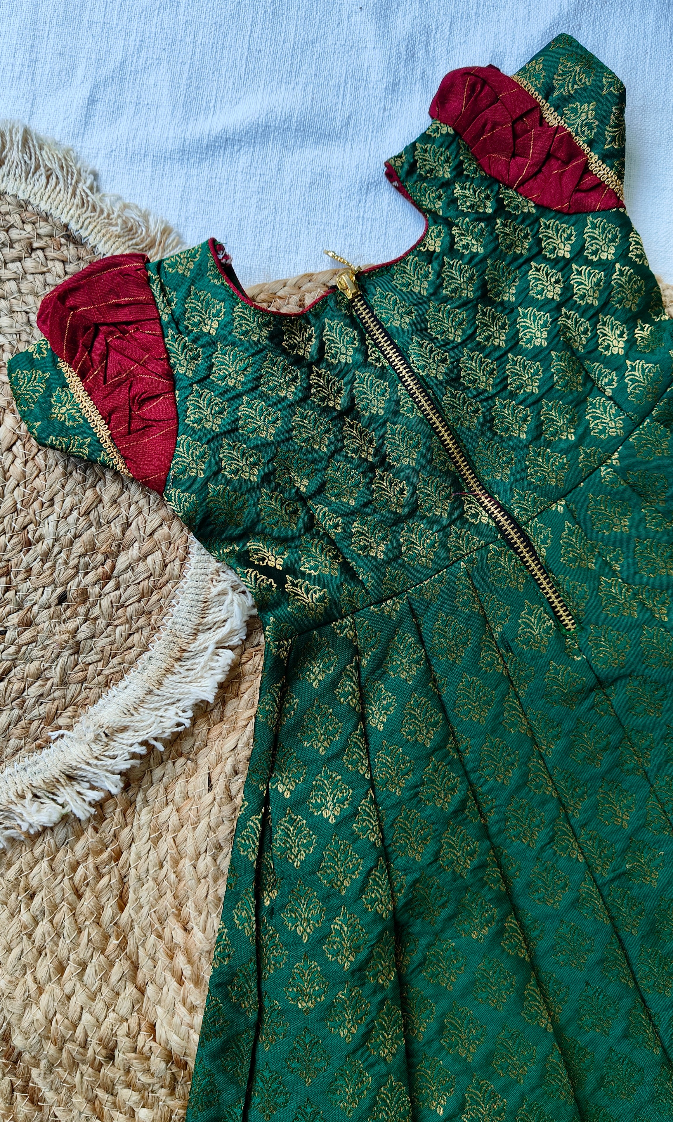 Athira Green & Maroon frock Mini - Image 2