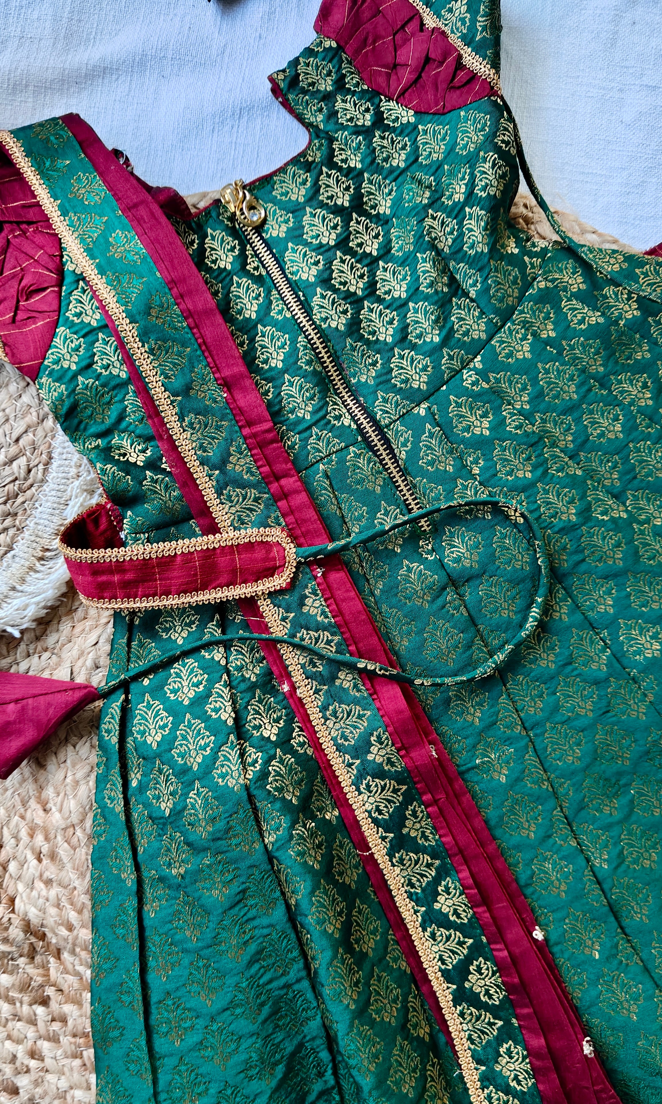 Athira Green & Maroon frock Mini - Image 3
