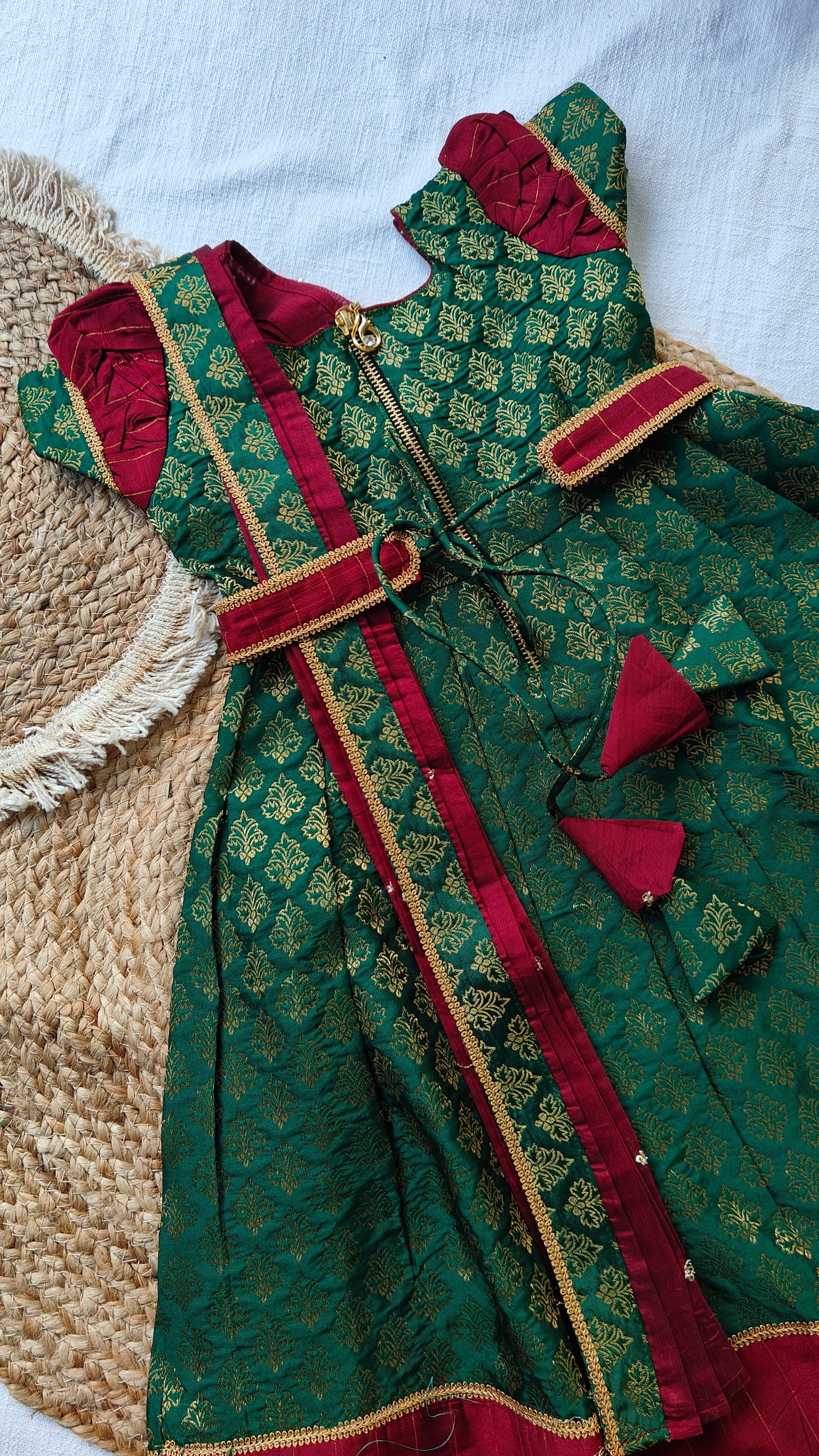 Athira Green & Maroon frock Mini - Image 5