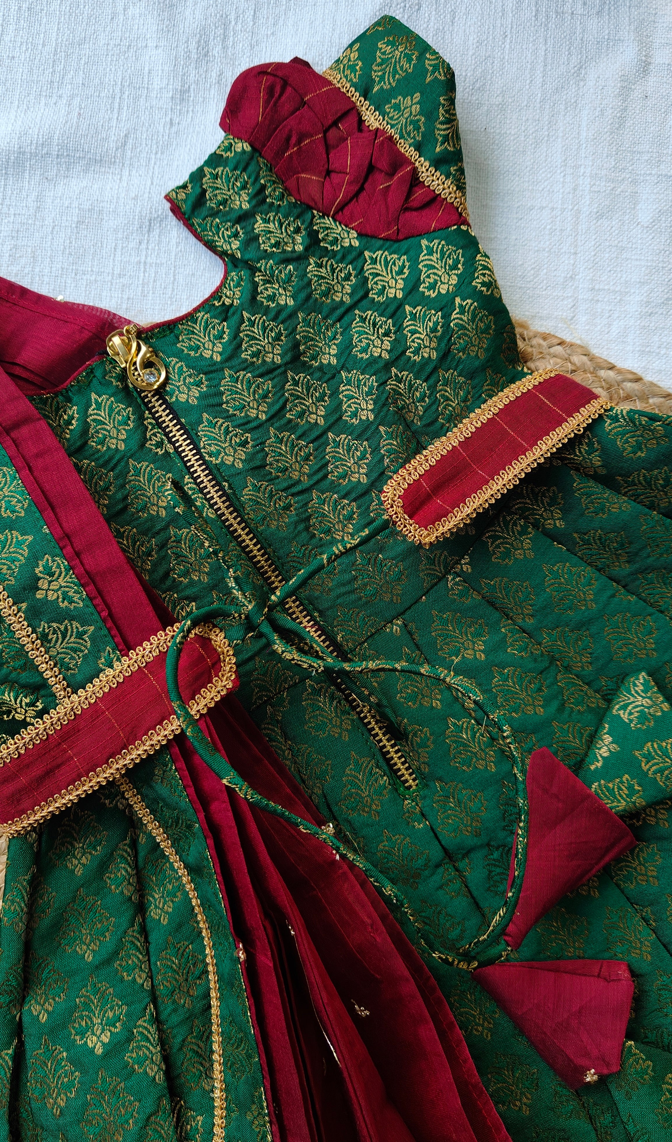 Athira Green & Maroon frock Mini - Image 7