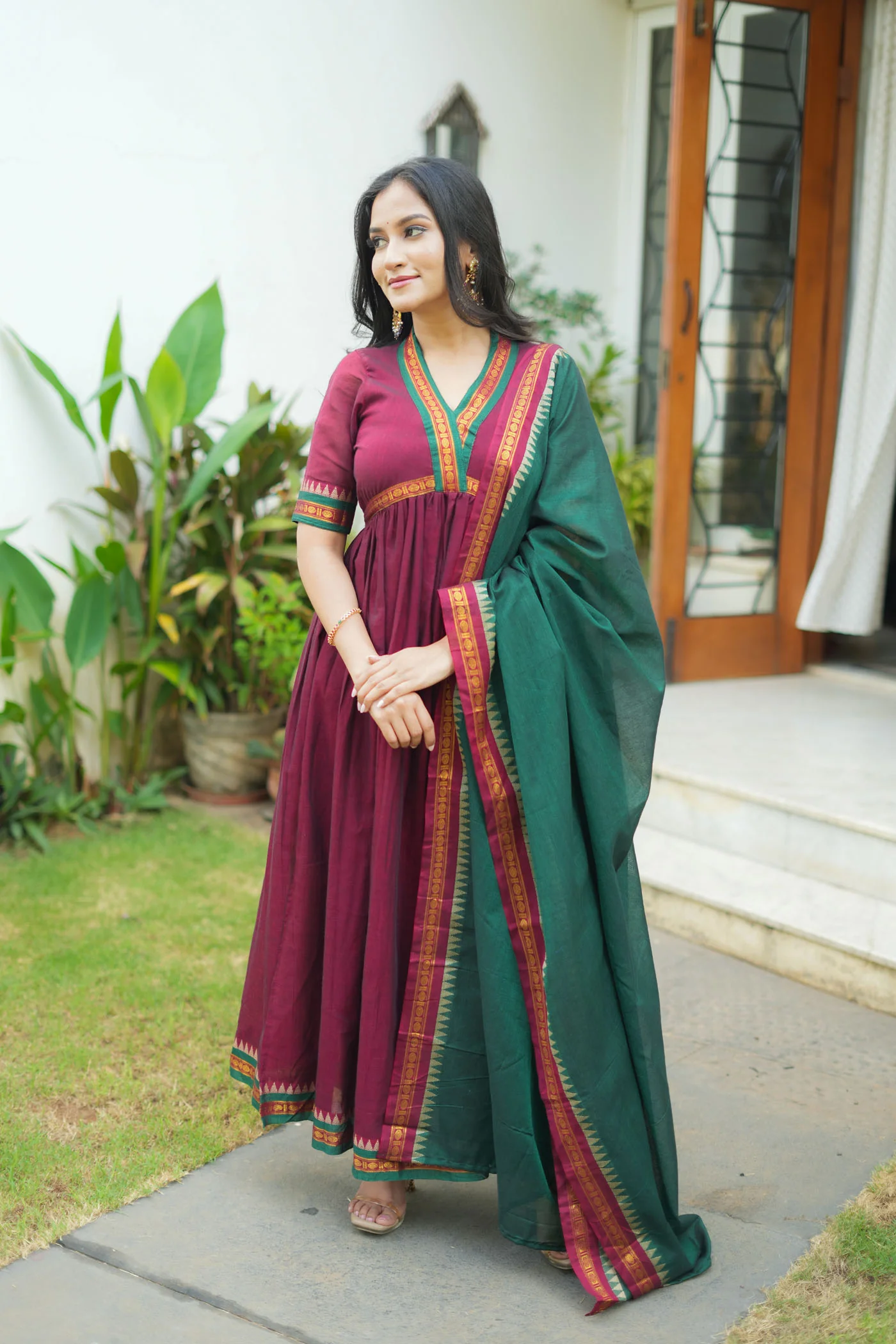 Avanti Maroon with Green Anarkali Kurta Set - Image 3