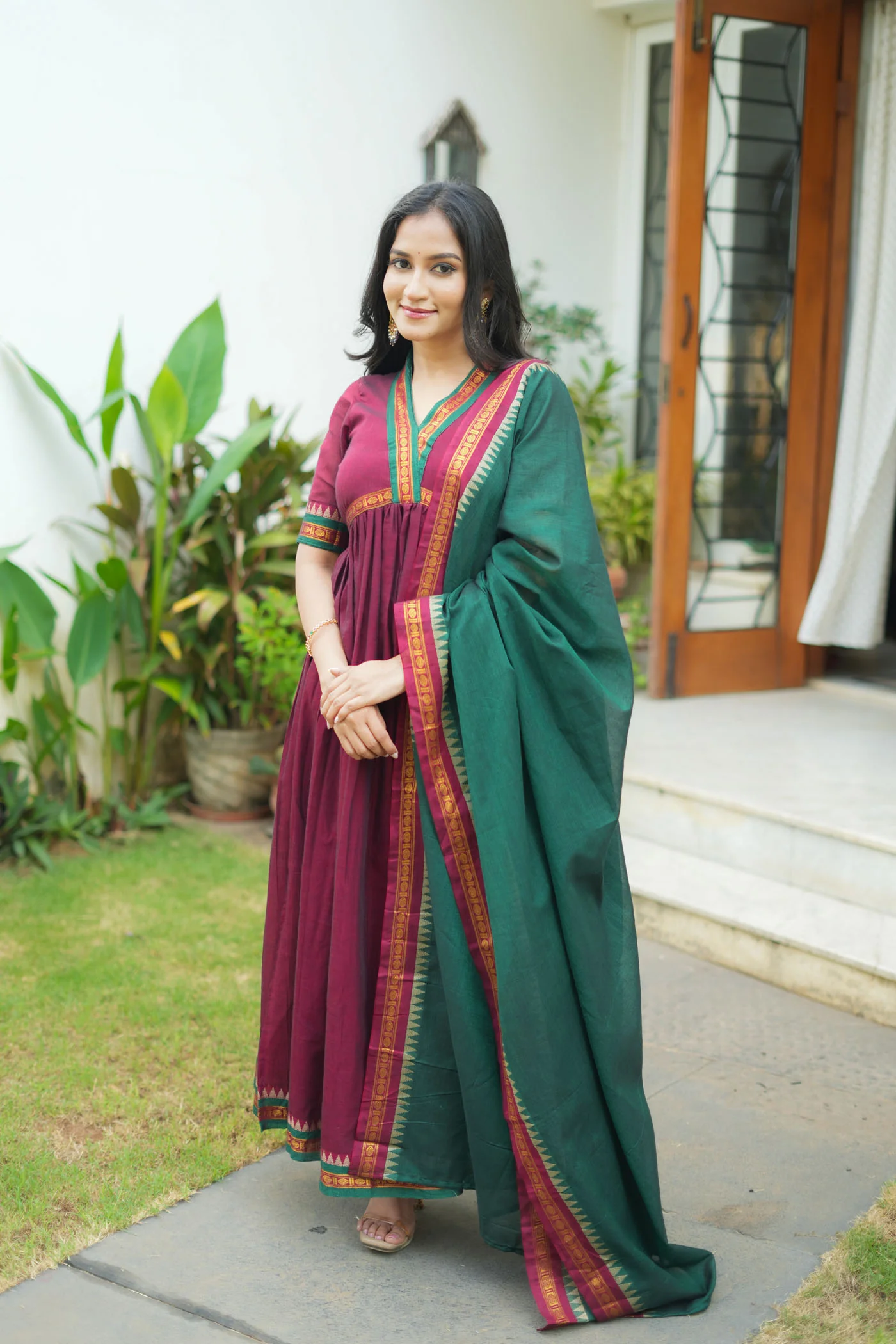 Avanti Maroon with Green Anarkali Kurta Set - Image 4