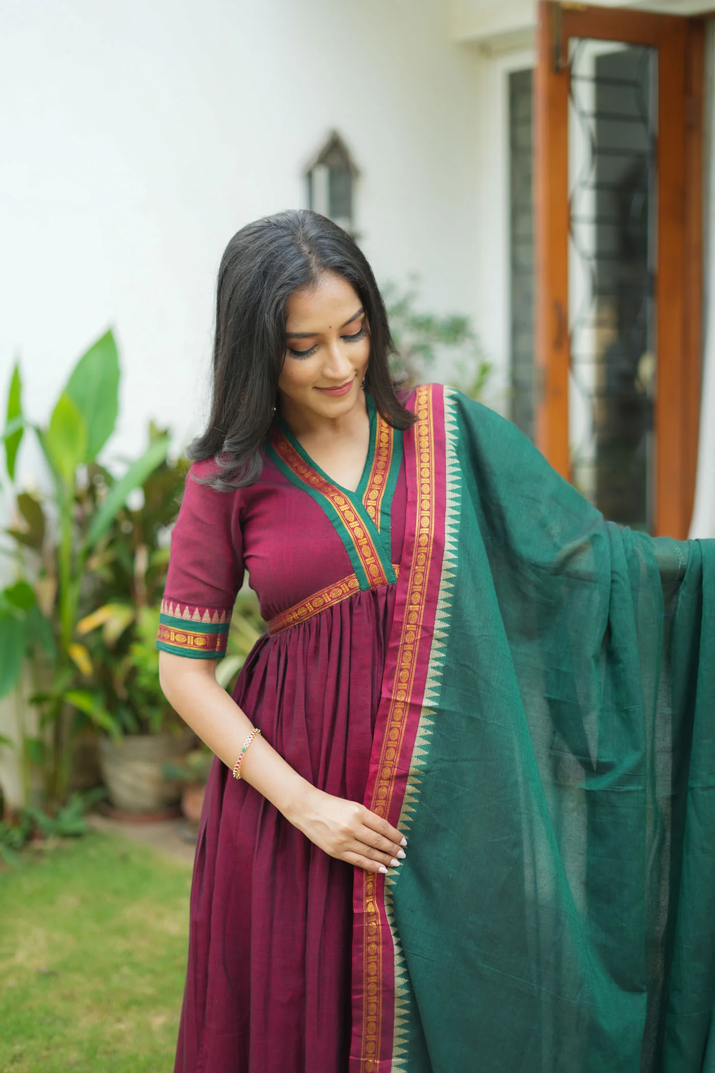 Avanti Maroon with Green Anarkali Kurta Set - Image 5