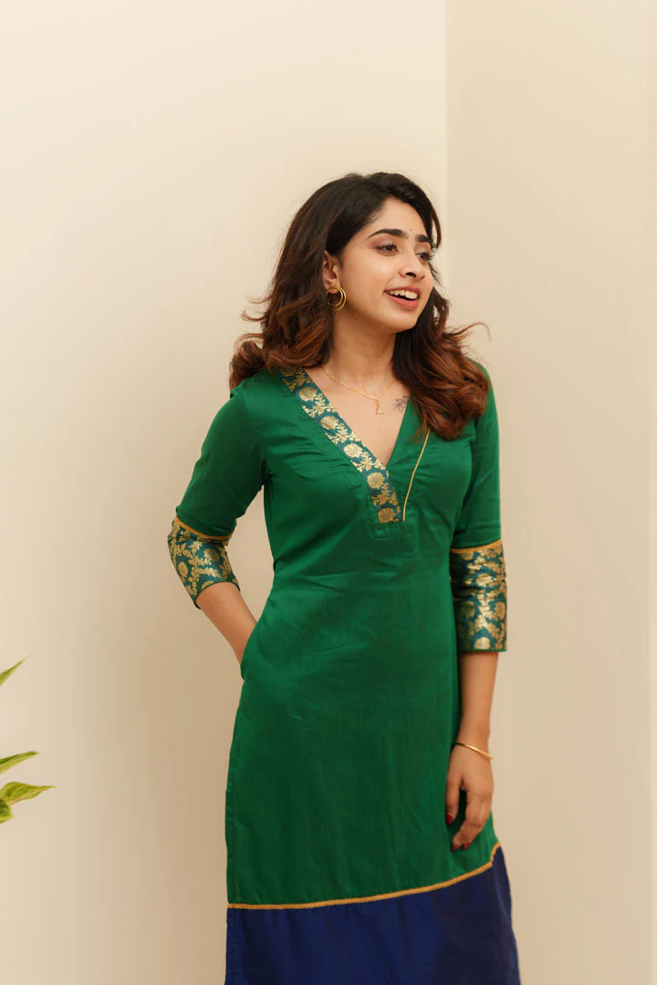 Bency Green & Blue Brocade Kurti Set - Image 10